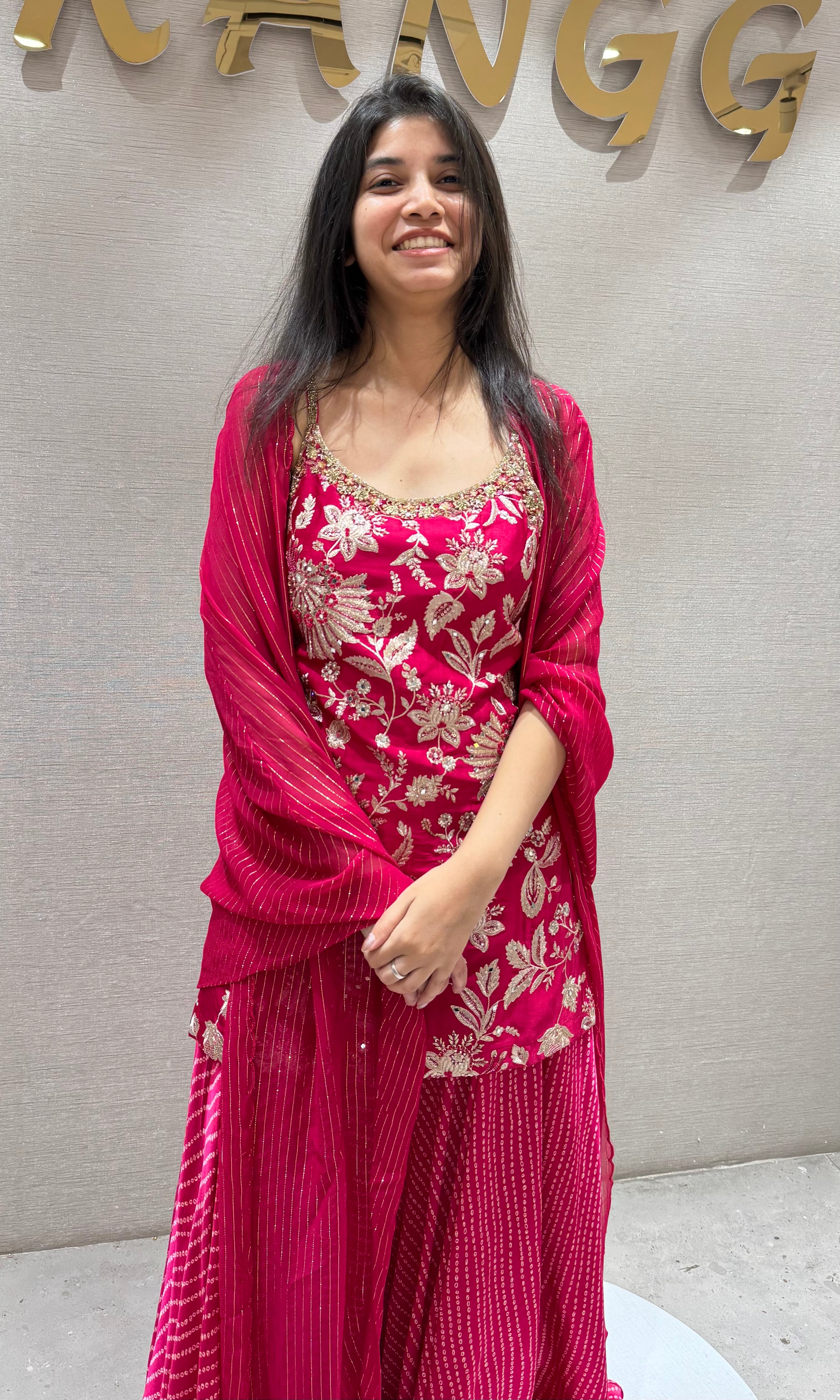 Rani Pink Embroidered Sharara Set