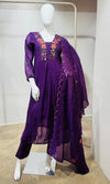 Wine Ethnic Kurta Set with Multicolored Neckline