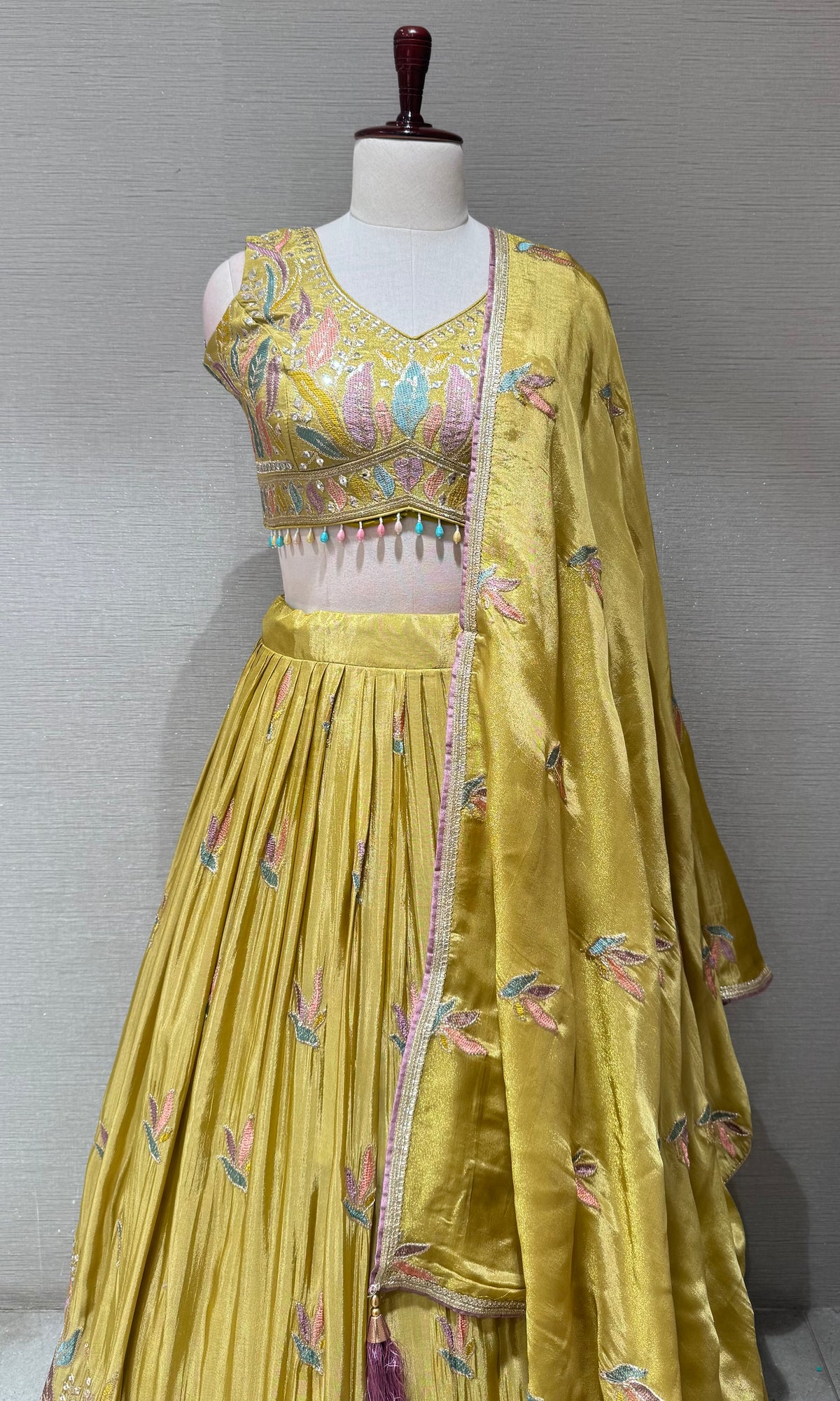Mehendi Green Tissue silk Floral Print Lehenga Set