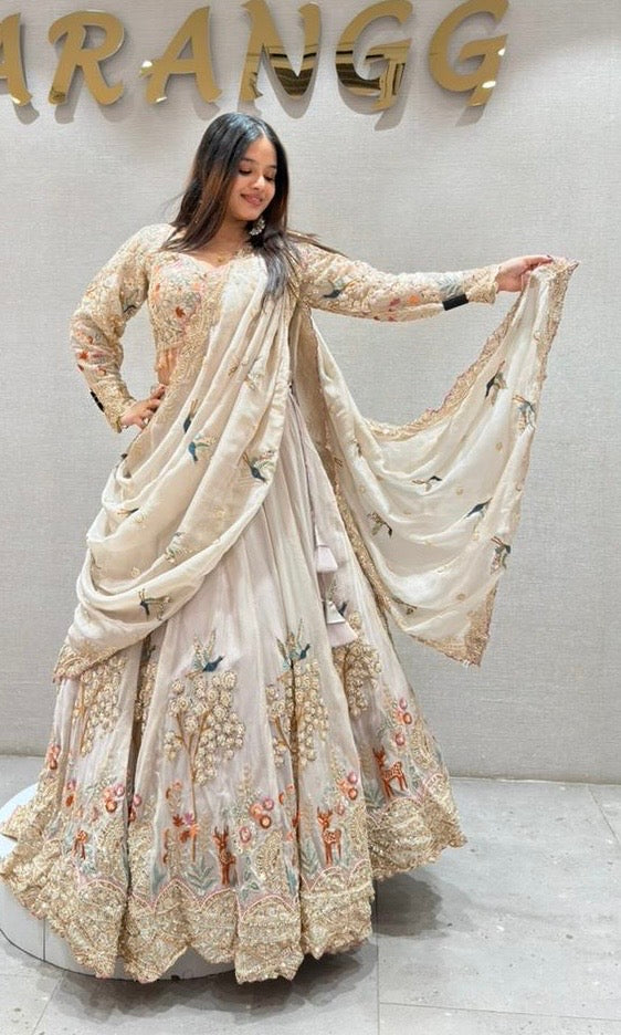 Cream Lehenga WITH MOTI WORK EMBROIDERED