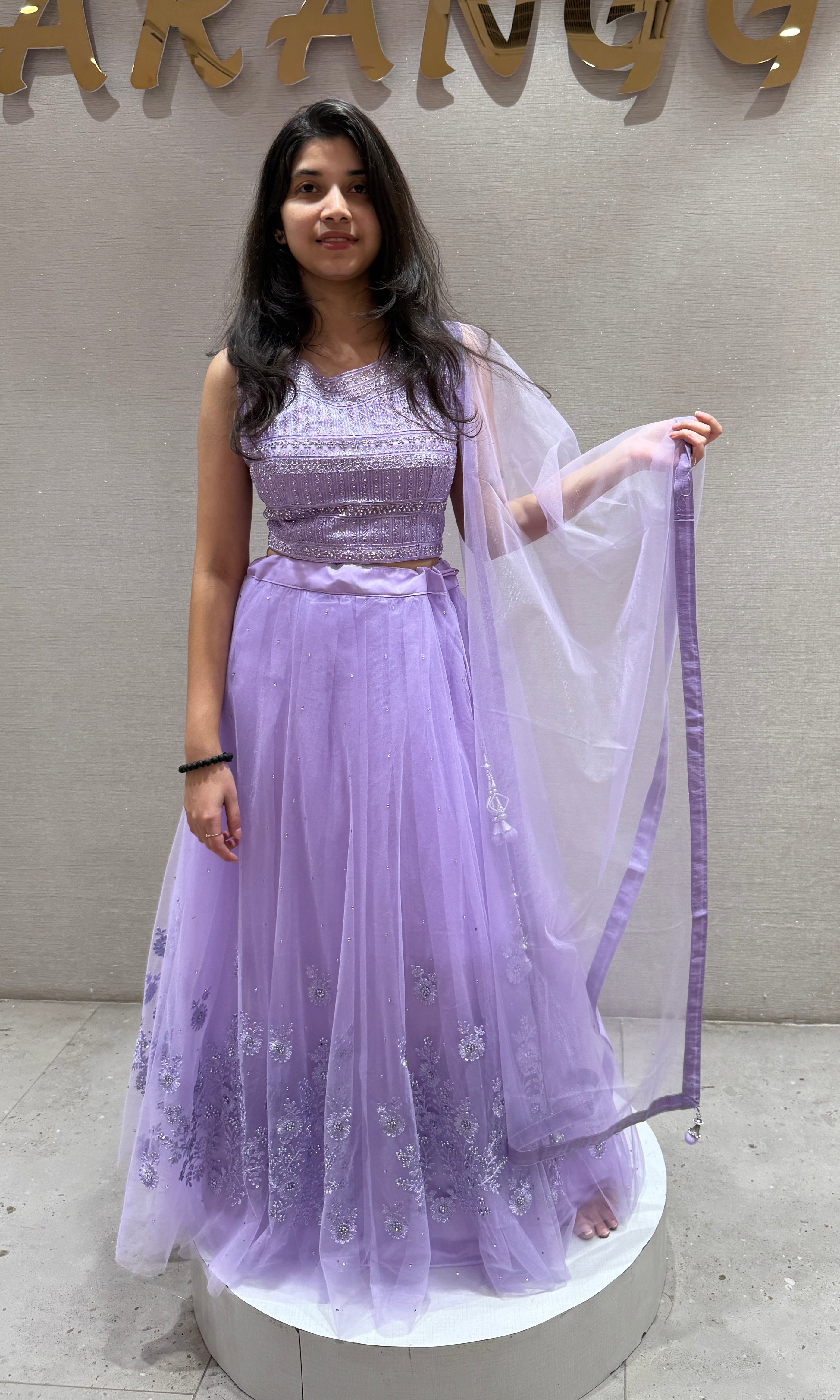 PURPLE Shimmer Net Lehenga Set