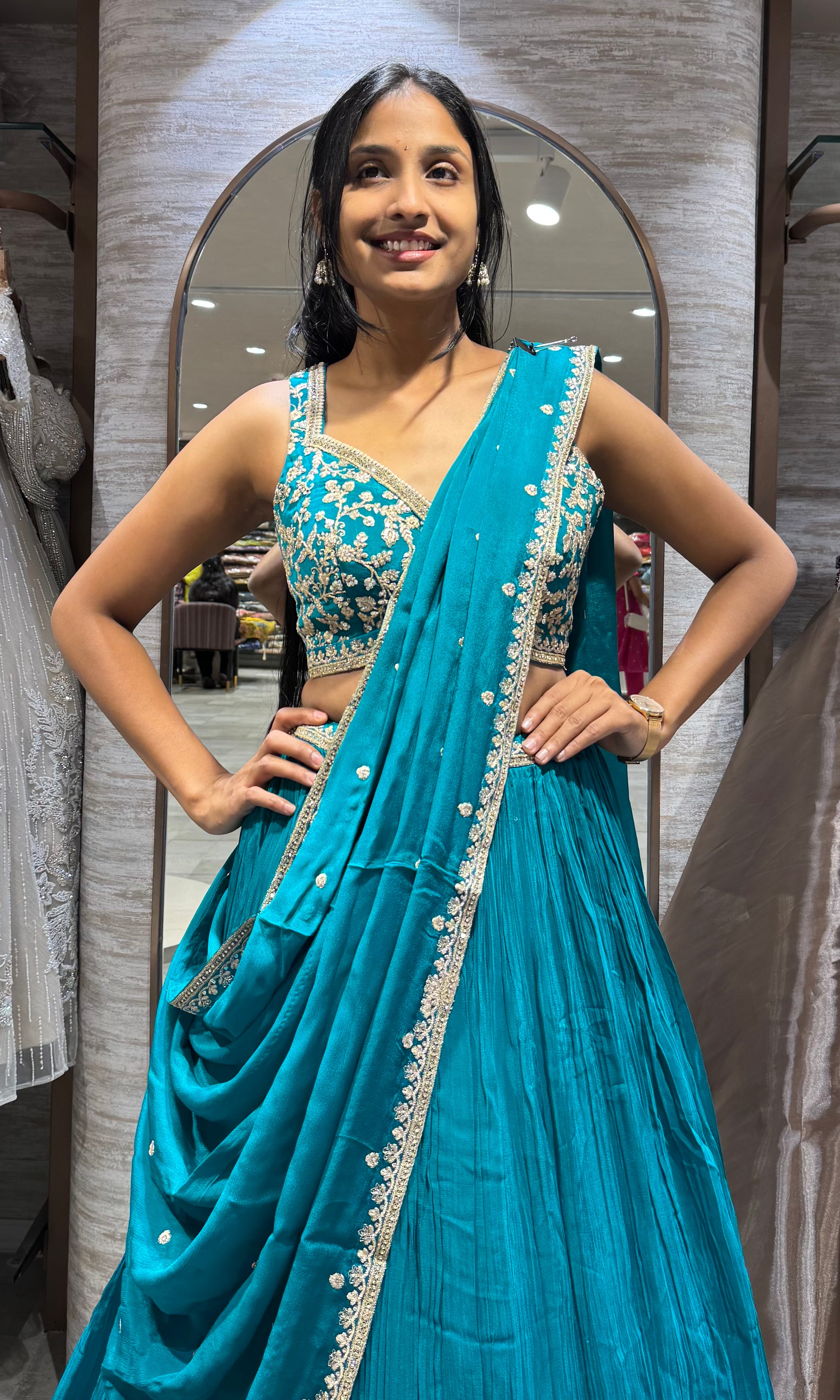 RAMA BLUE Silk Embroidered Lehenga SET