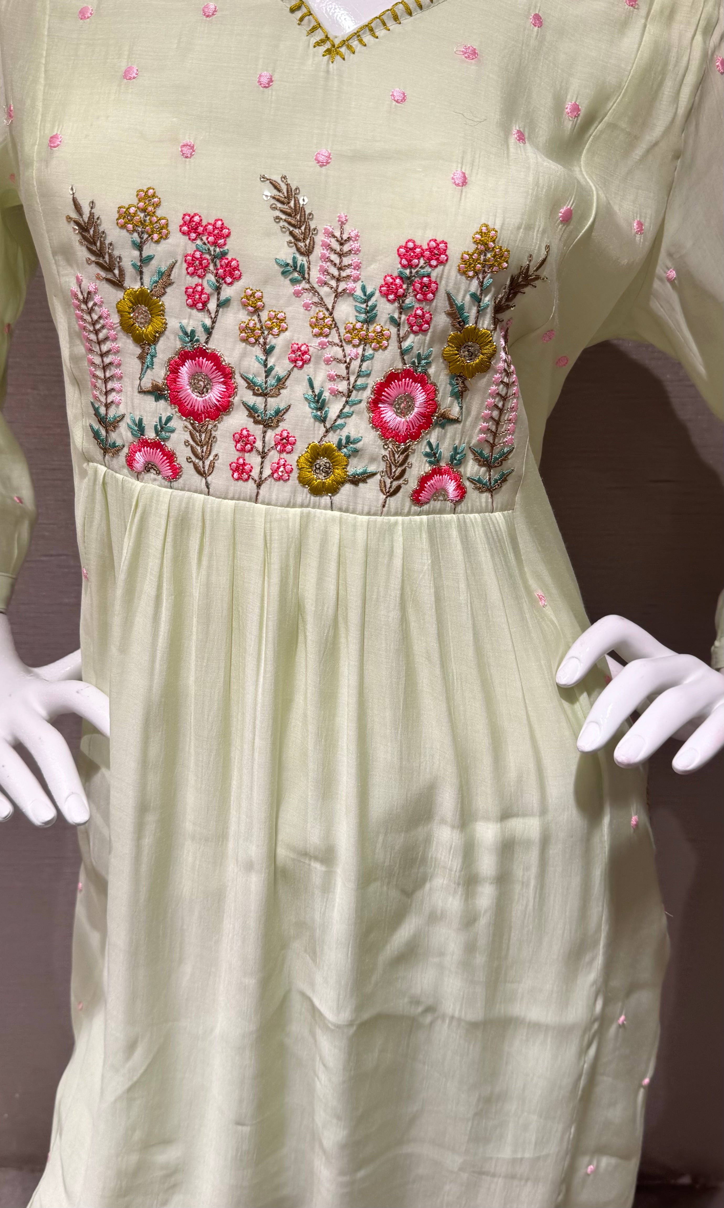 Pista green embroidery kurta set