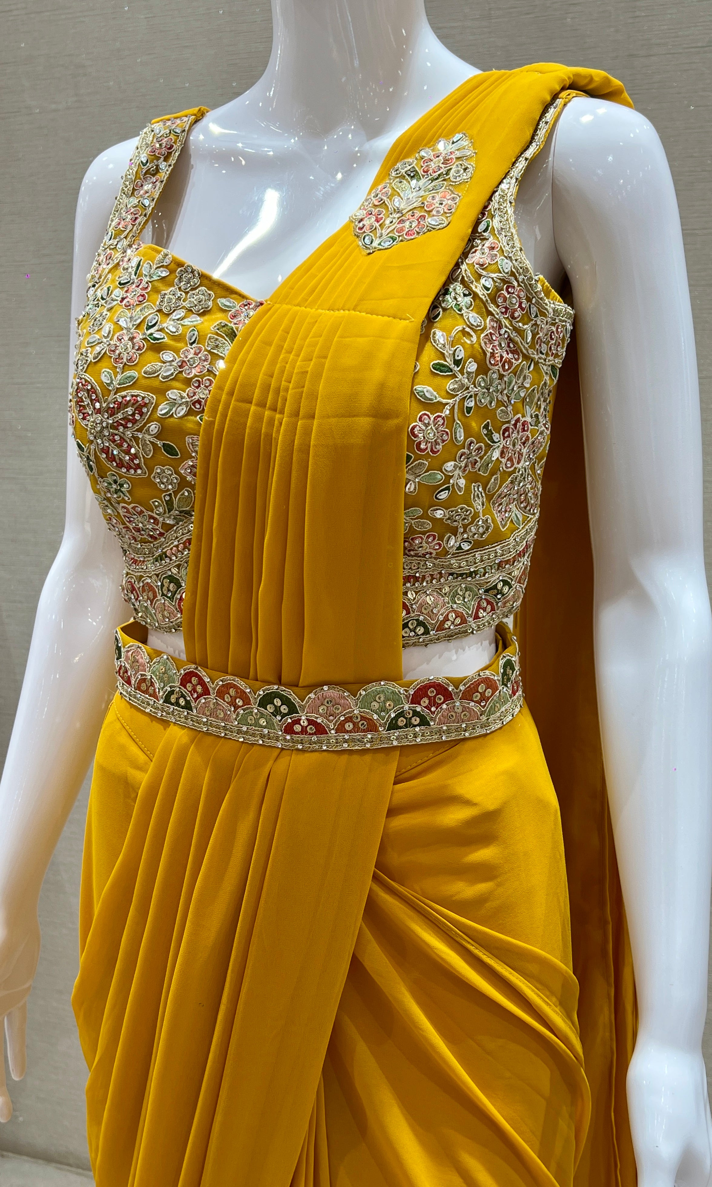 Yellow one minute saree