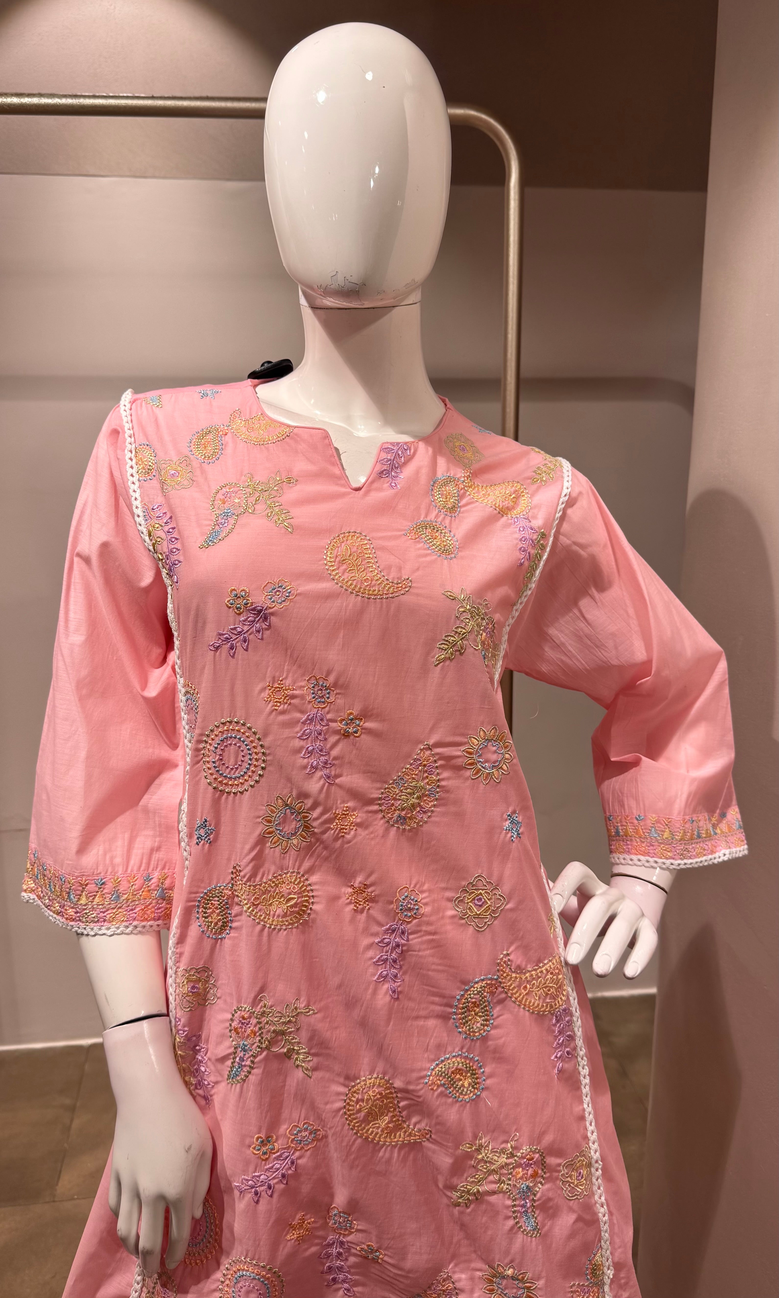 Peach embroidered cord set