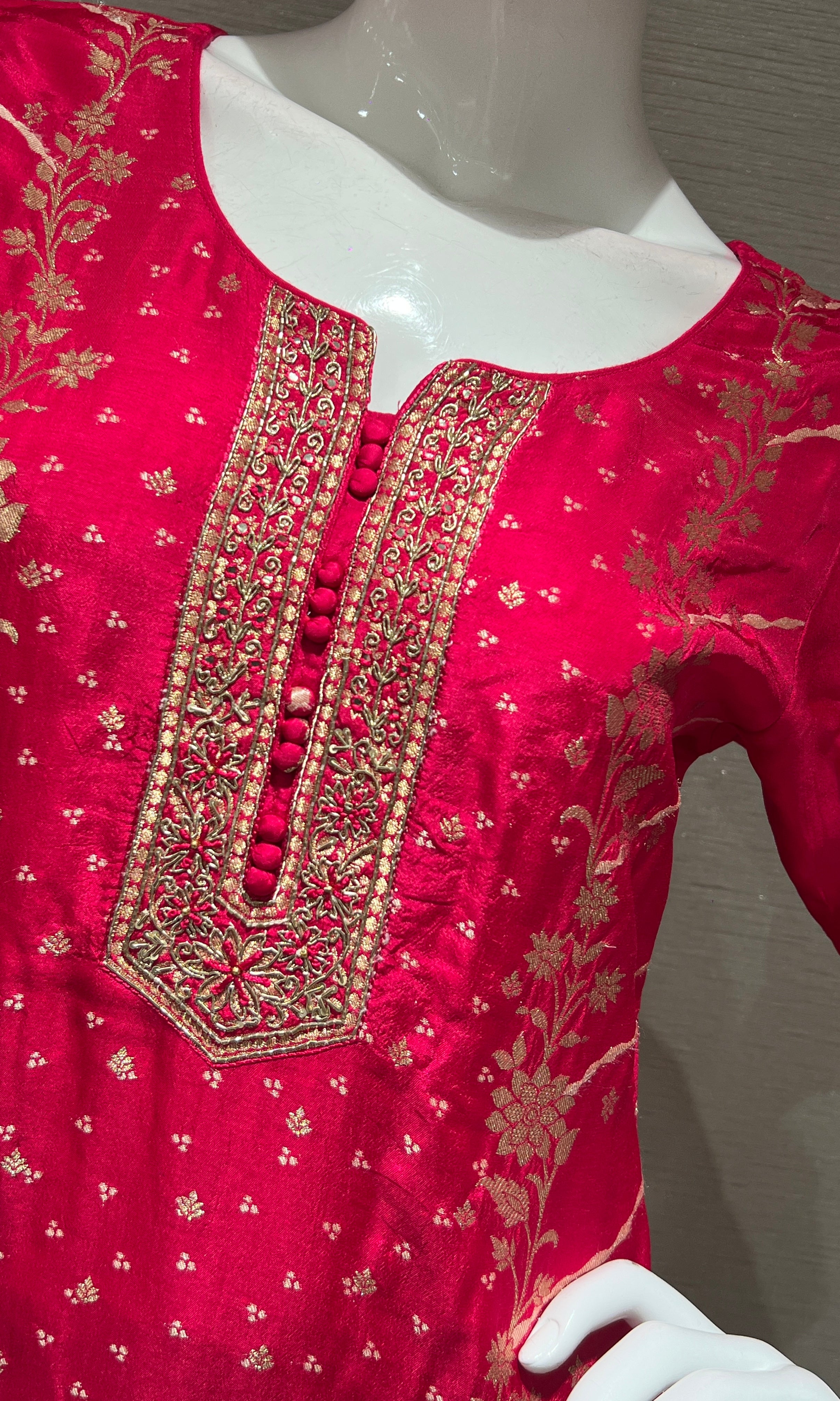 Rani Pink Kurta Set with Gold Print Dupatta