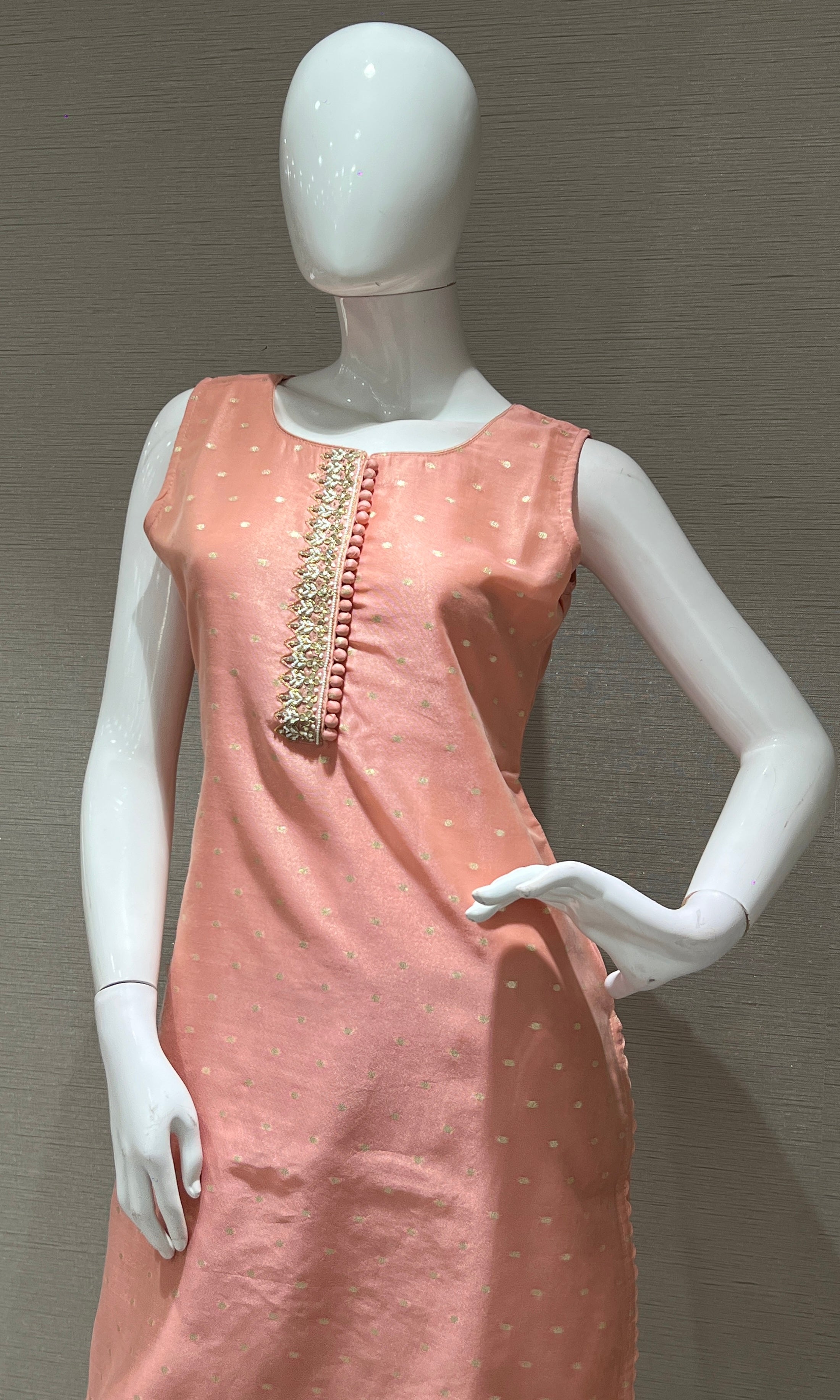 Peach kurta set with striped dupatta