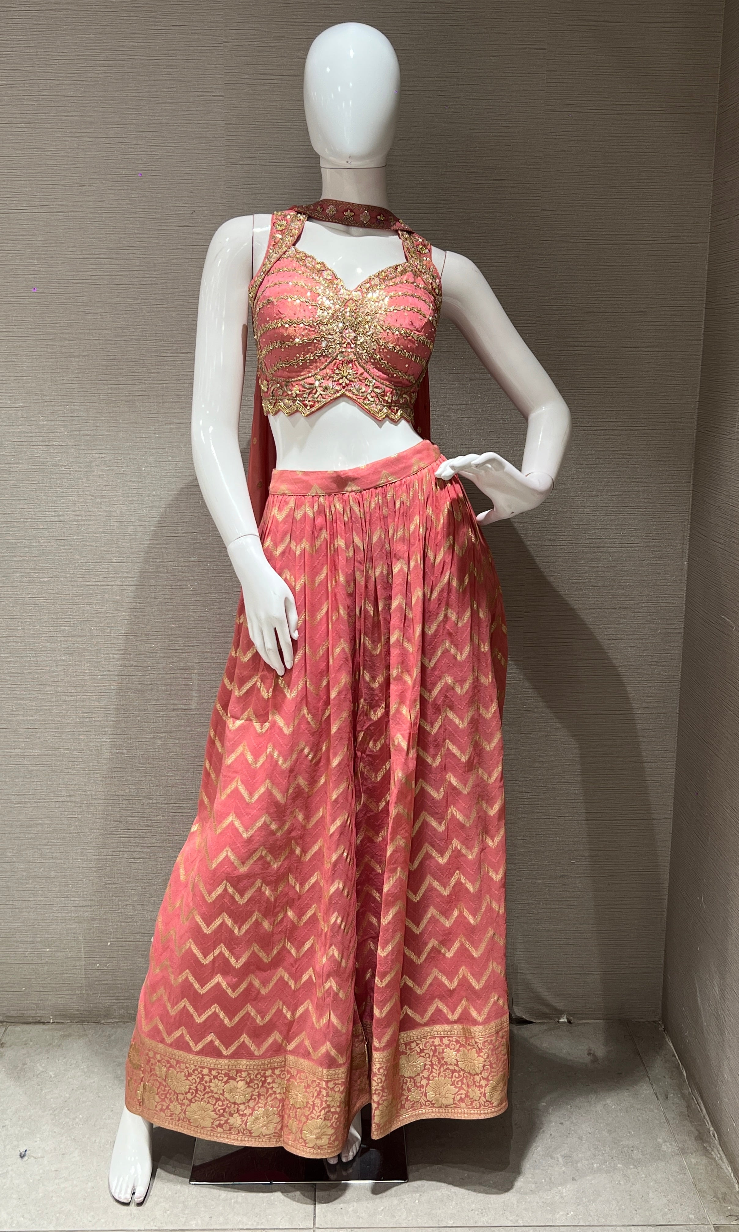 Peach Palazzo With Neck Dupatta