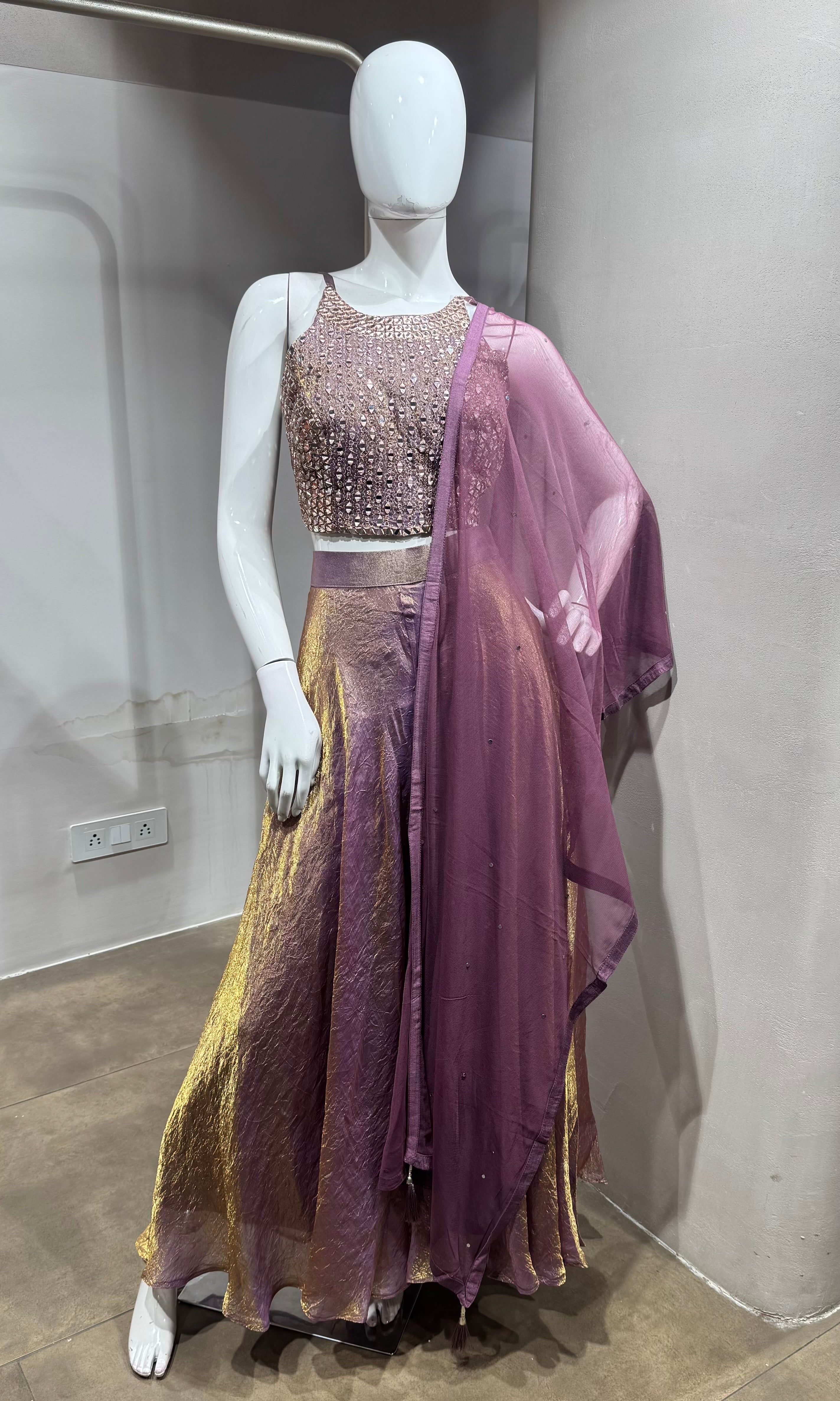 Lavander embellished halter-neck palazzo set