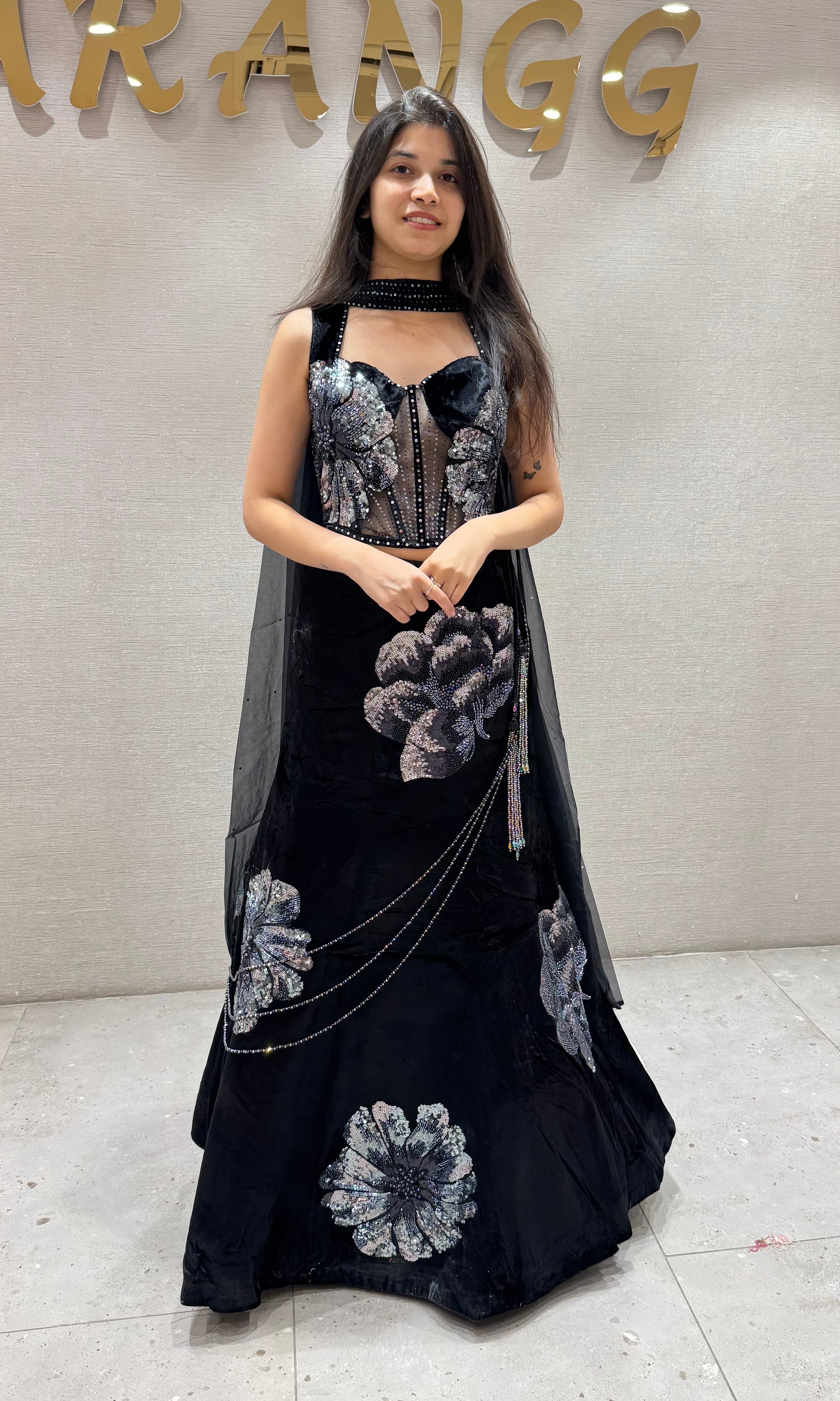 Black Floral Embroidered Lehenga