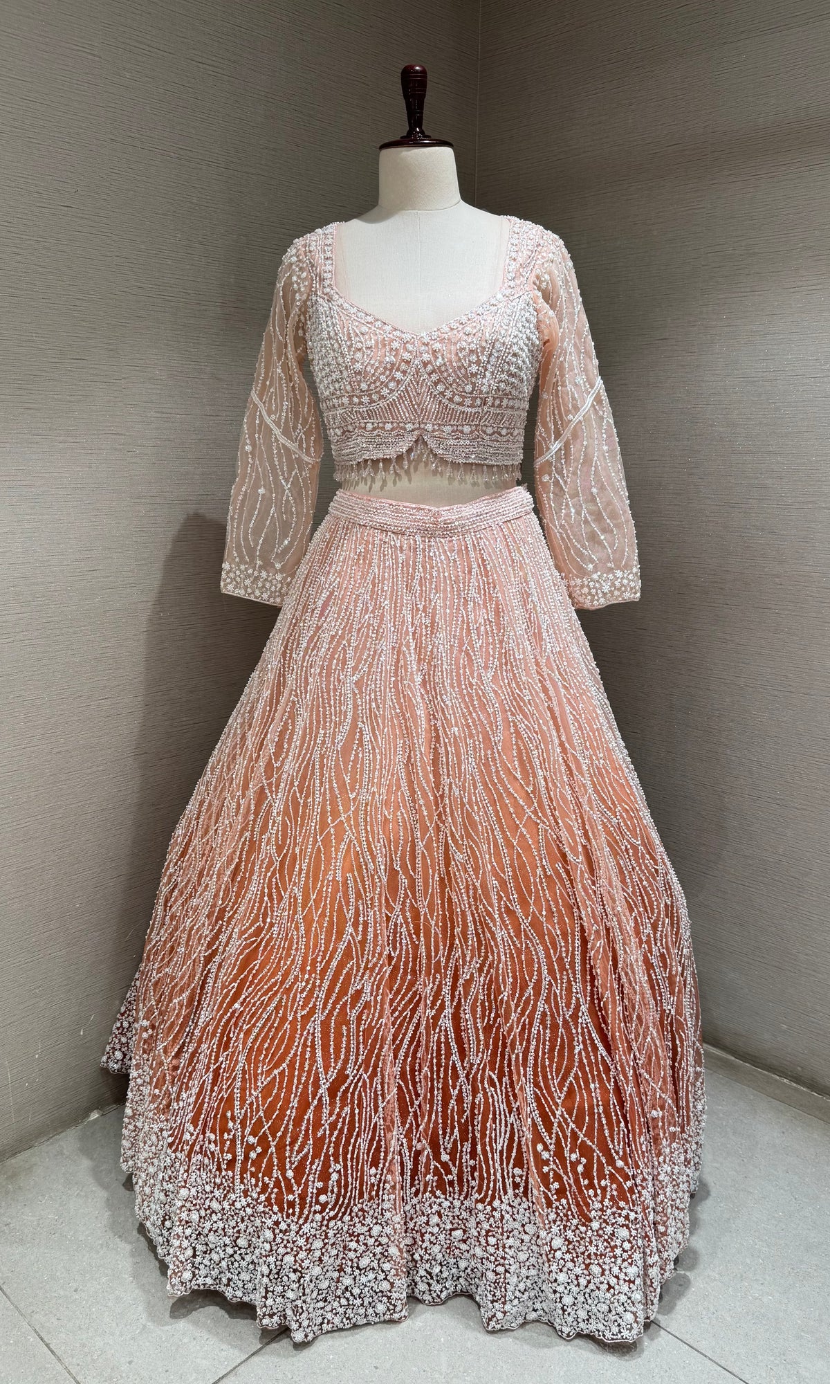 Peach Elegant Ombre Lehenga set with Beaded Embroidery