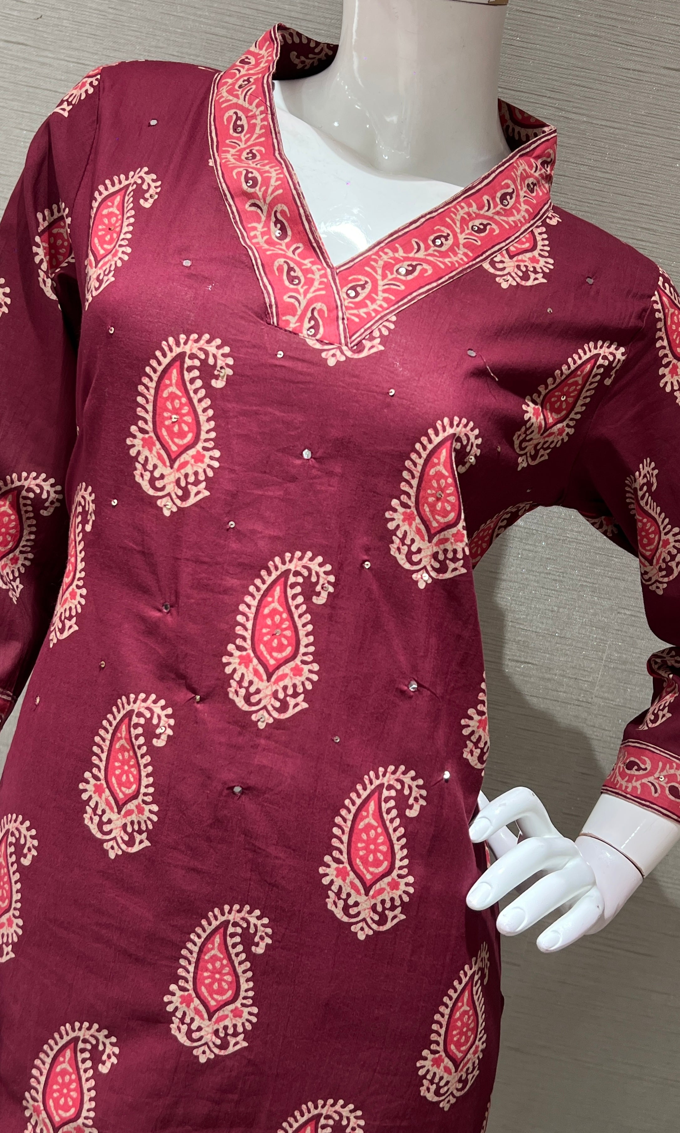 Maroon ETHNIC PRINT kurta set