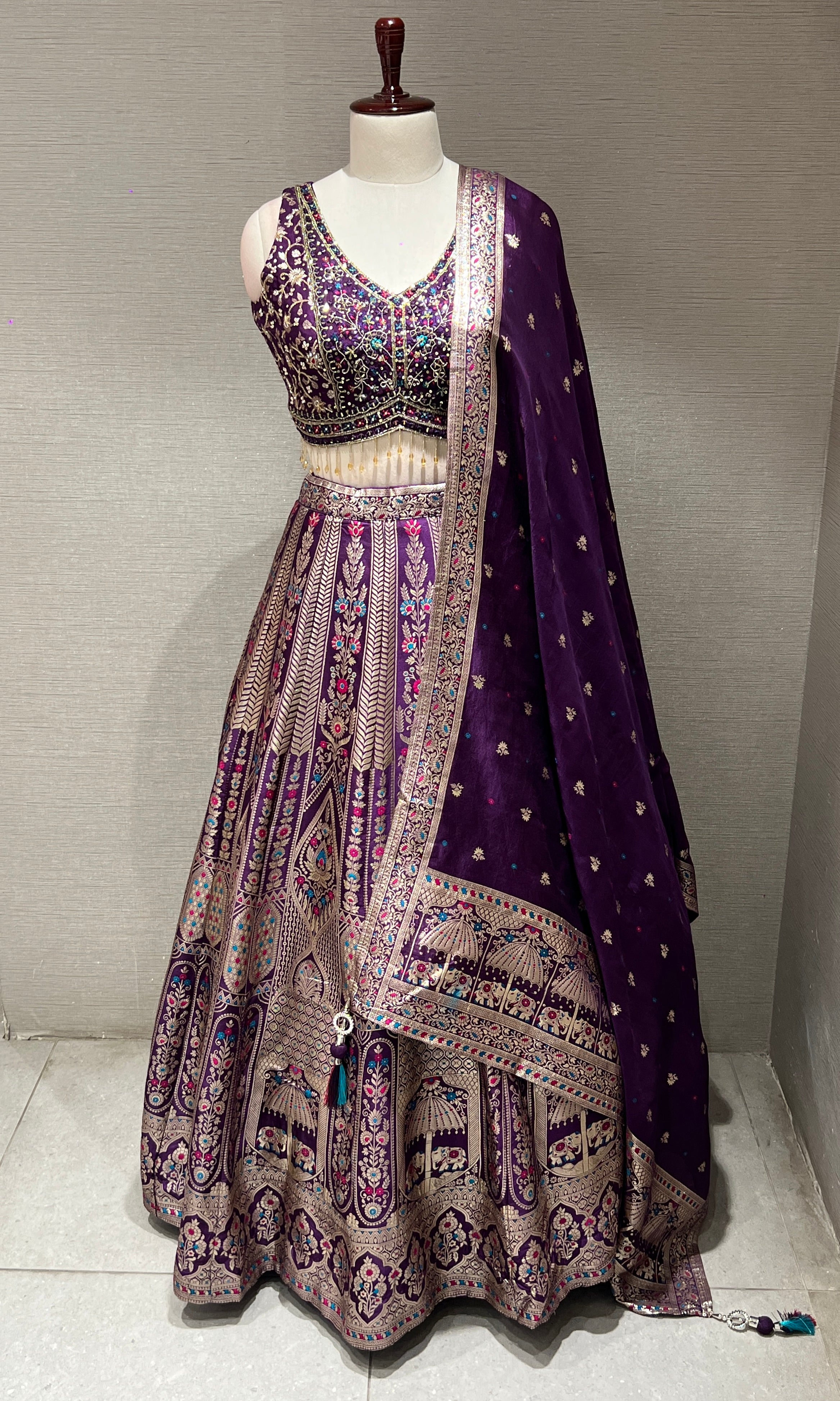 Purple Lehenga with Multicolor intricate embroidery