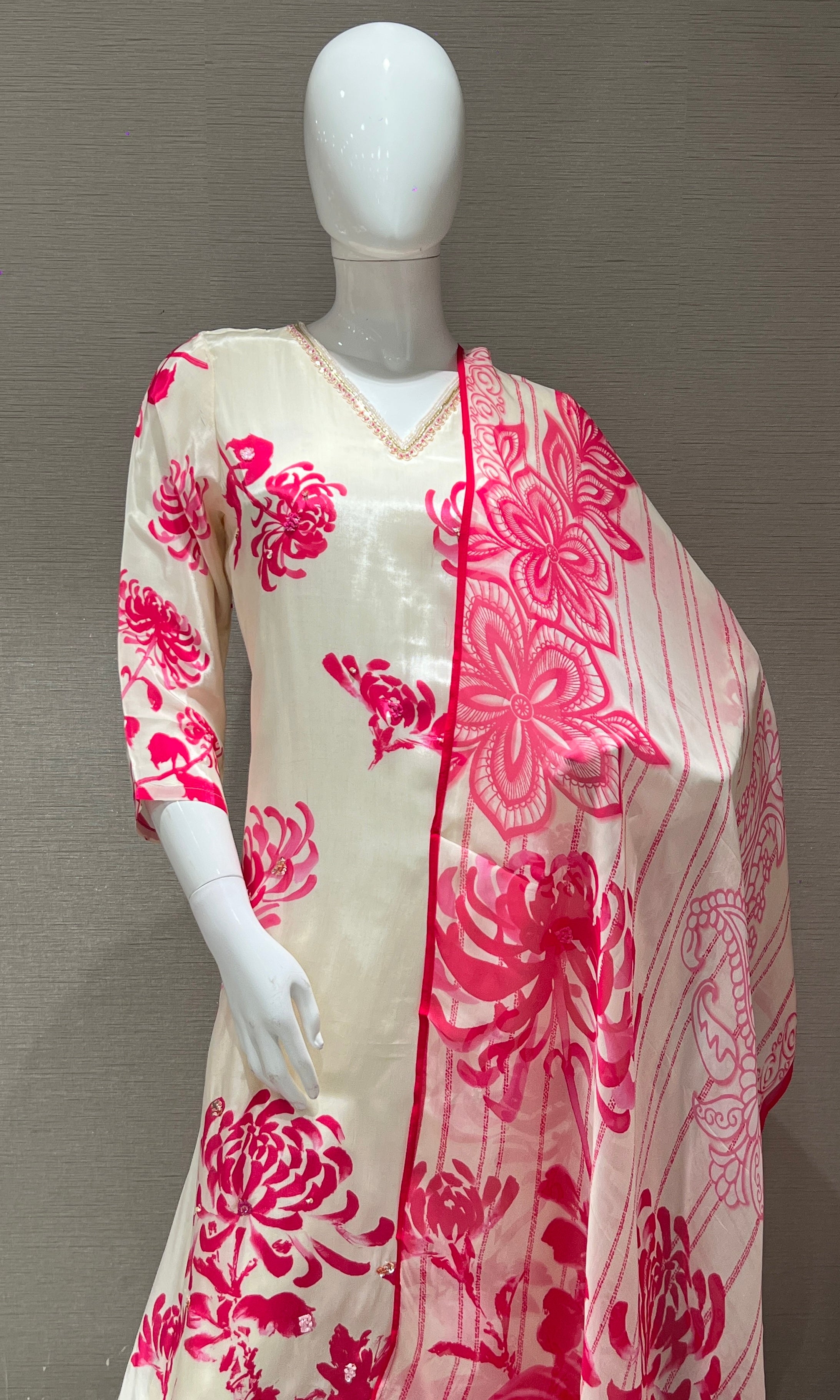 IVORY Pink Blossom PRINTED KURTA SET