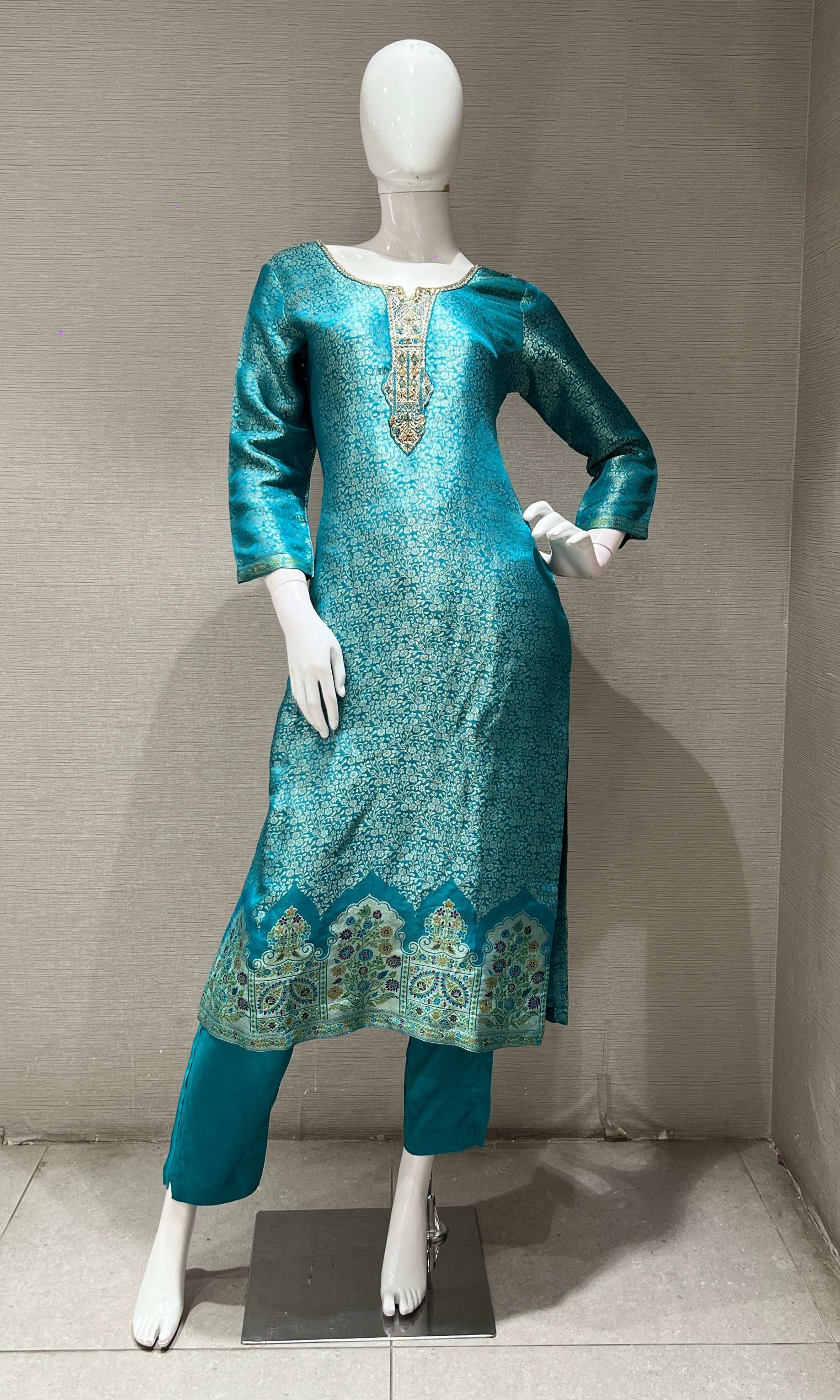 Rama blue ethnic print kurta set