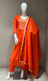 Orange MUL CHANDERI ANARKALI KURTA SET