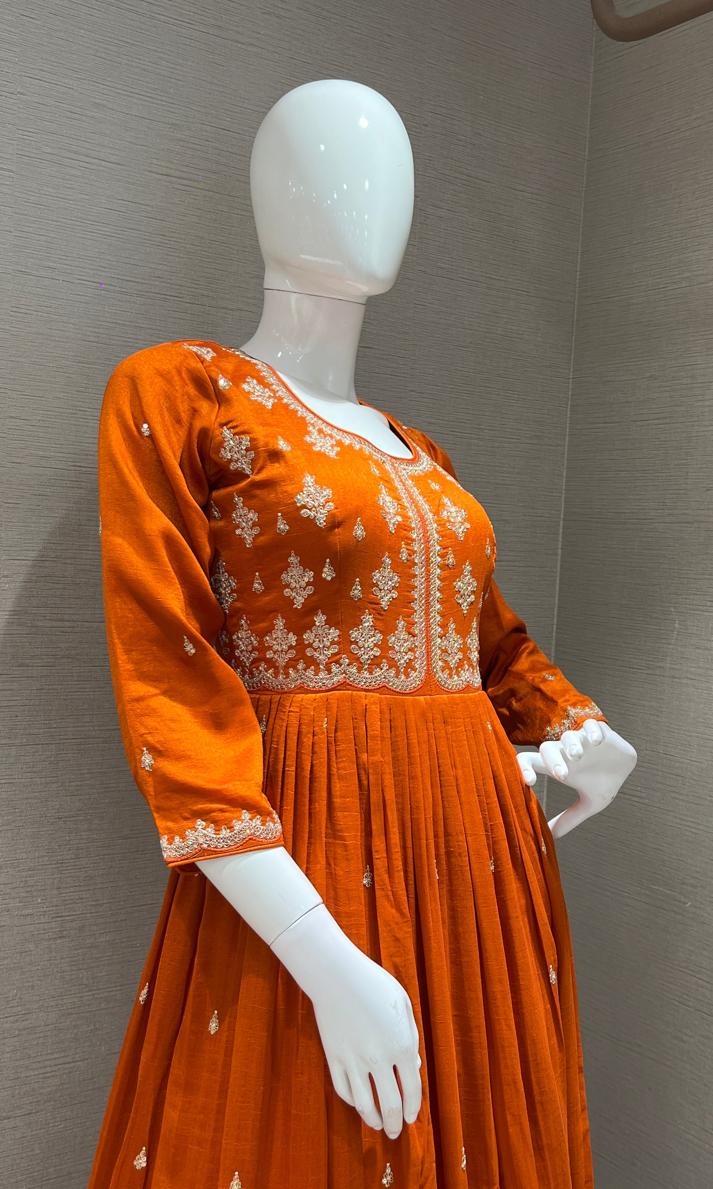 Rust EMBROIDERED LONG ANARKALI DRESS