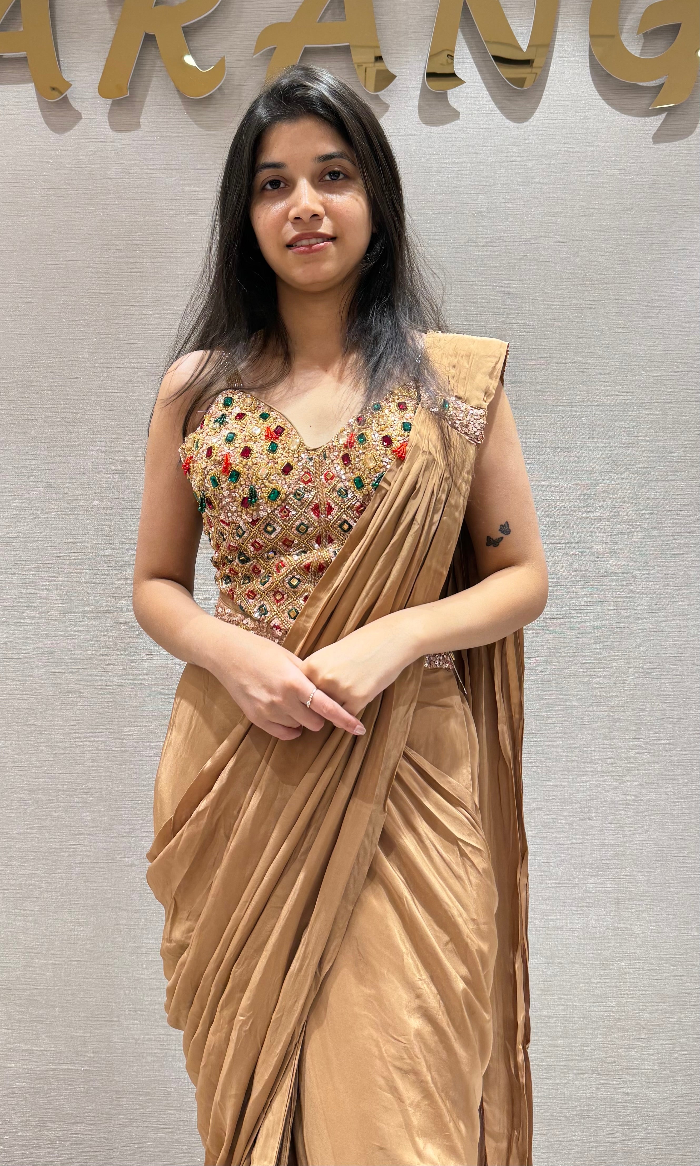 LIGHT BROWN Satin Silk Draped saree