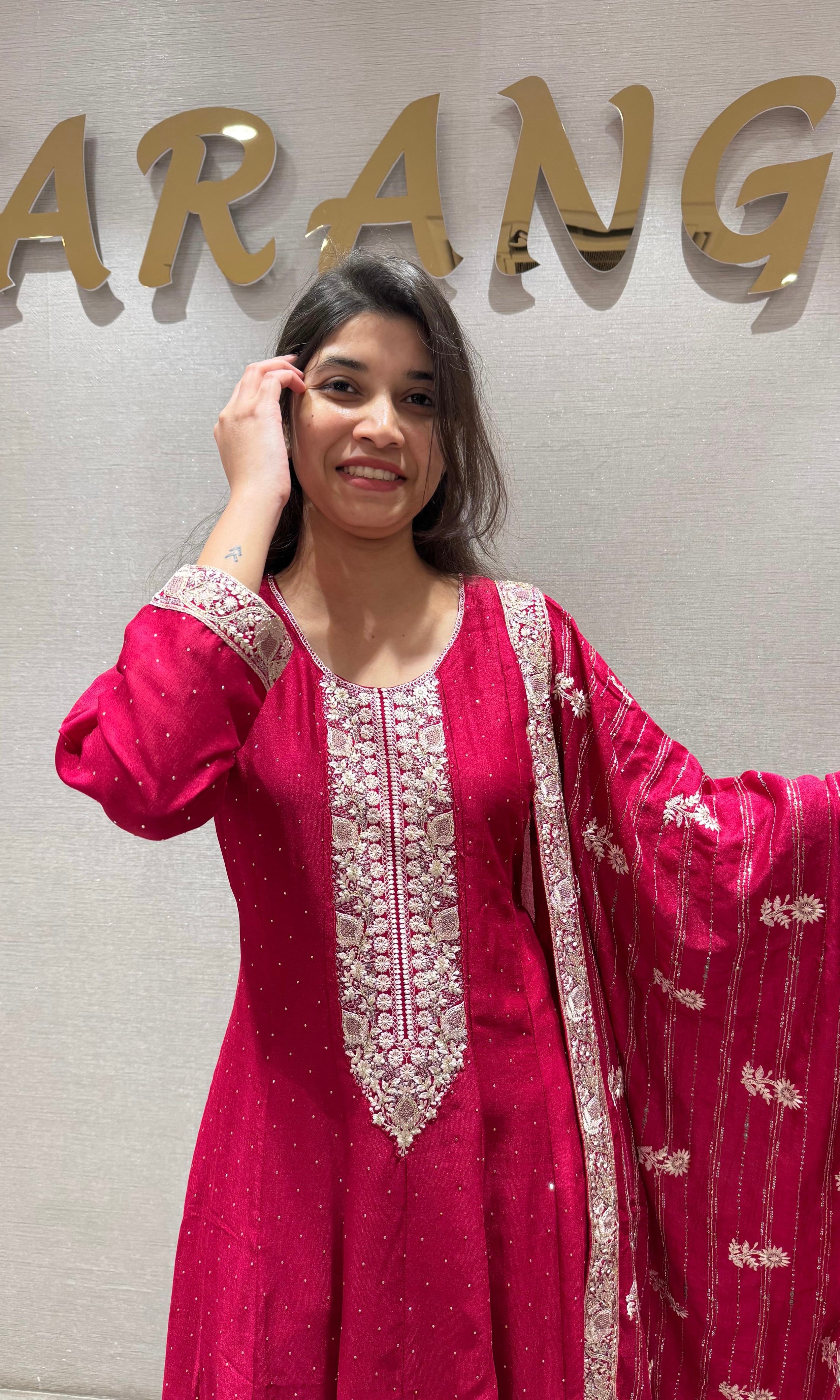 Rani Pink Graceful Anarkali Kurta Set with Dupatta