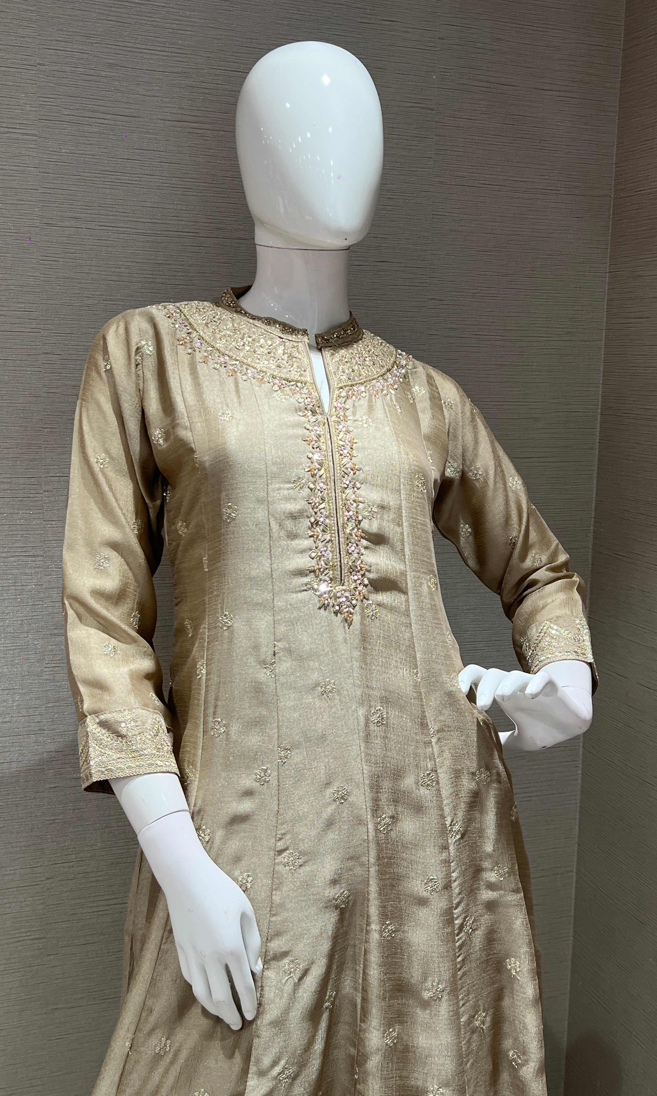 Grey EMBROIDERED Anarkali KURTA SET