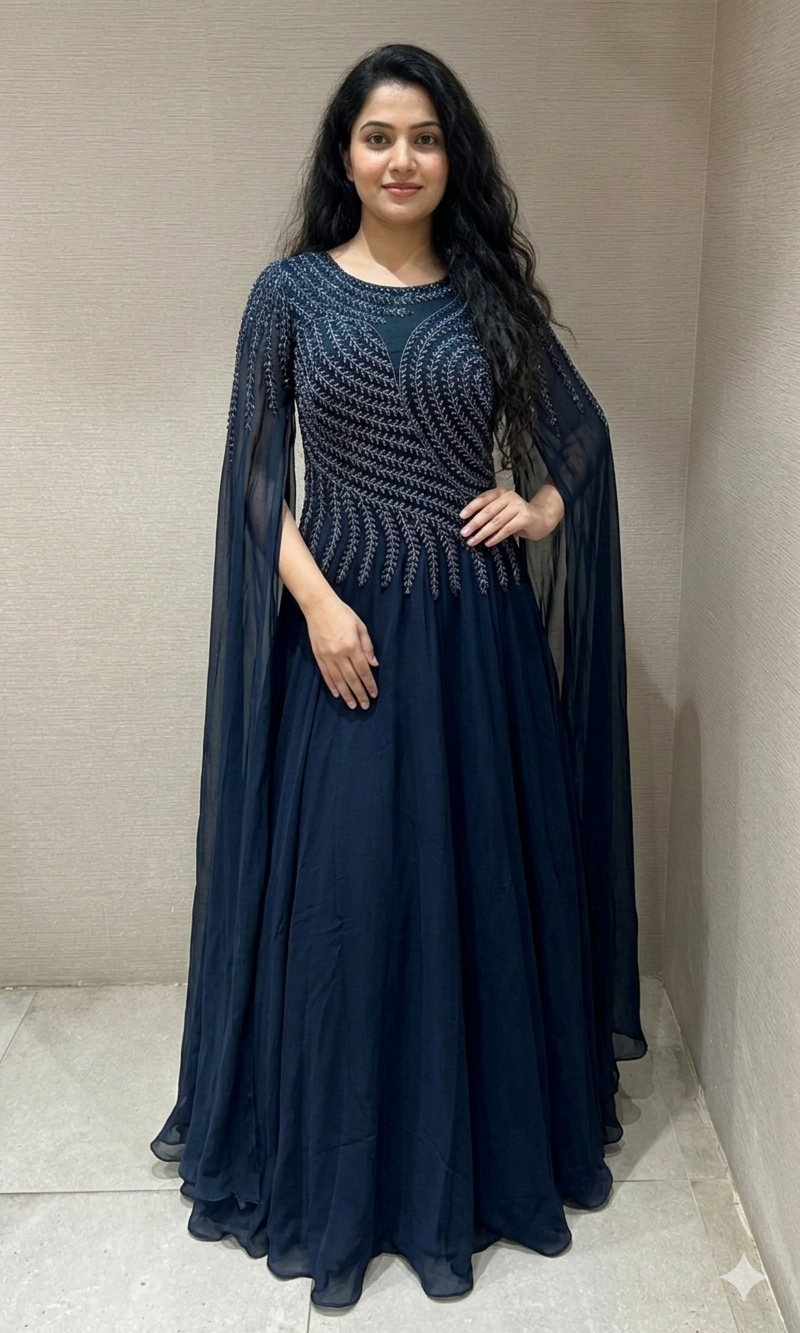 Black long dress with butterfly sleeves