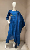Navy blue chanderi silk kurta set with dupatta