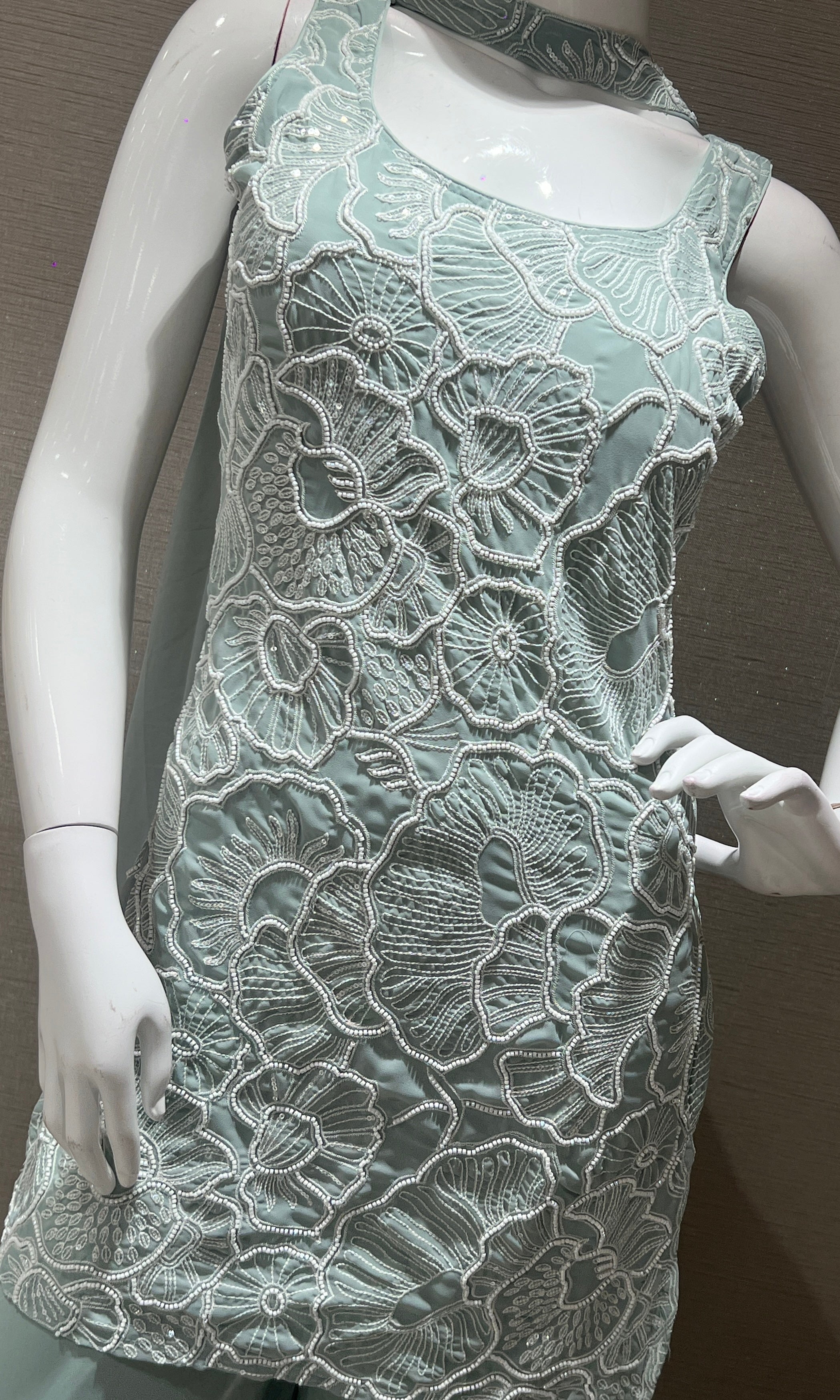 Pista green palazzo with floral embroidery