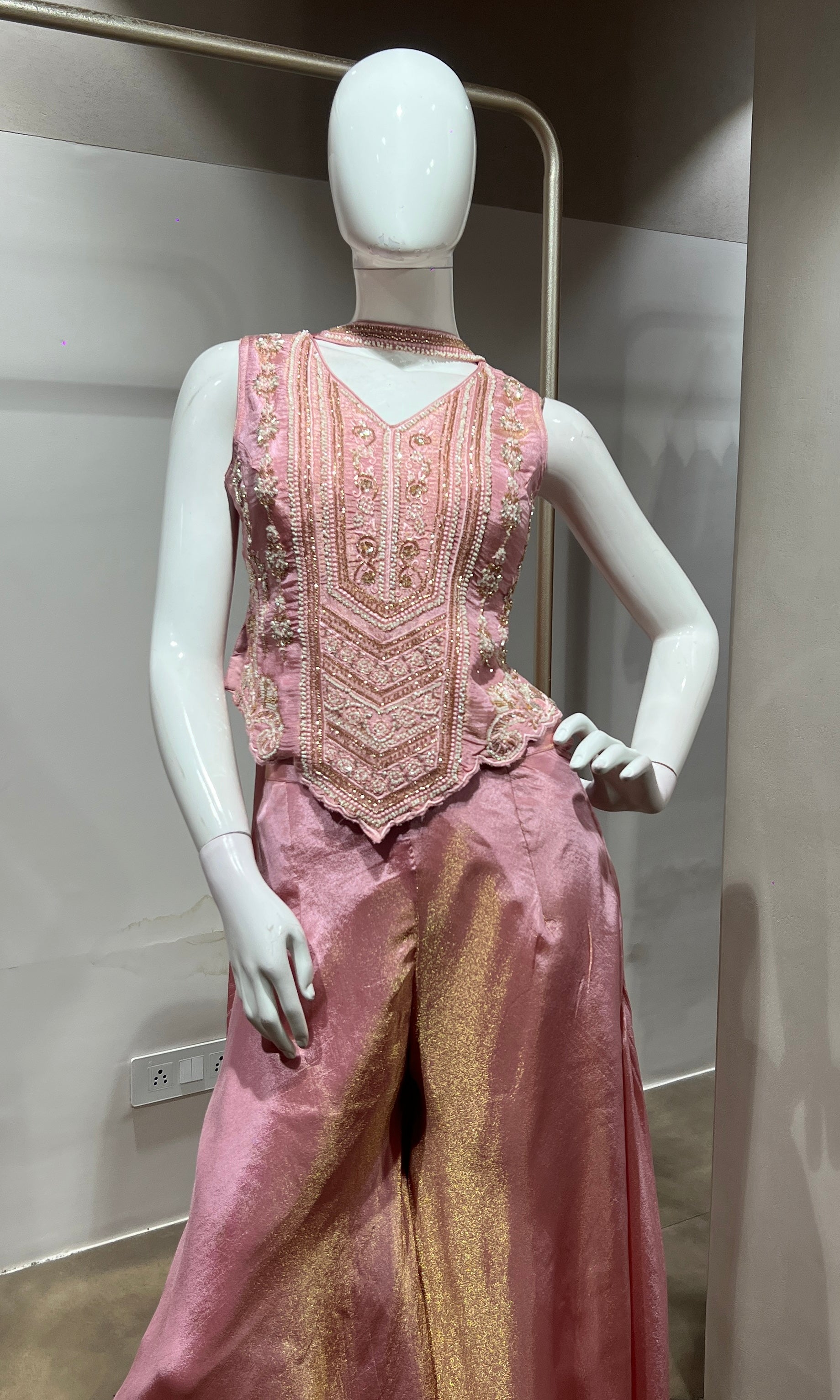 Baby pink Tissue Corset Flared Palazzo Set