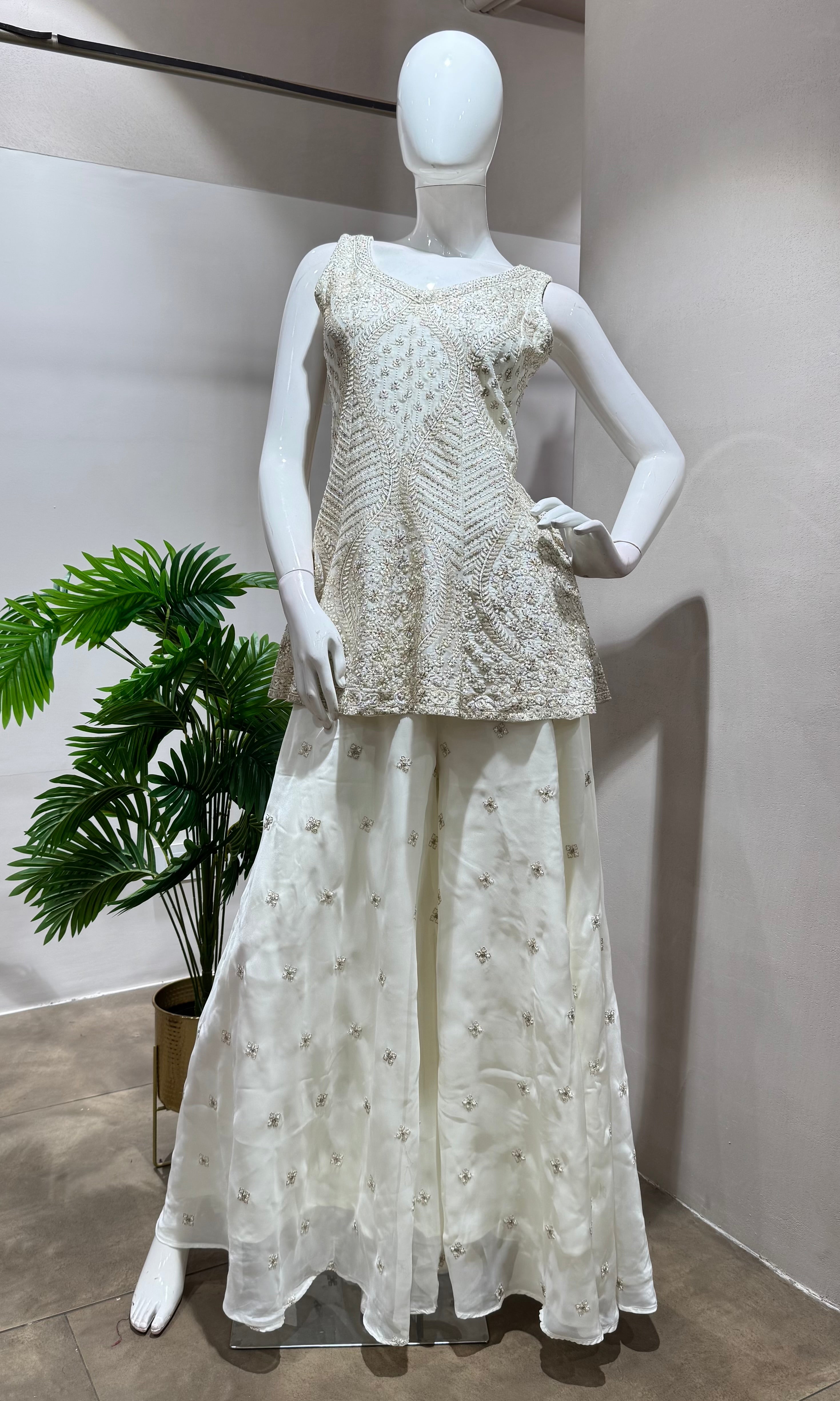WHITE ETHNIC PALAZZO SET