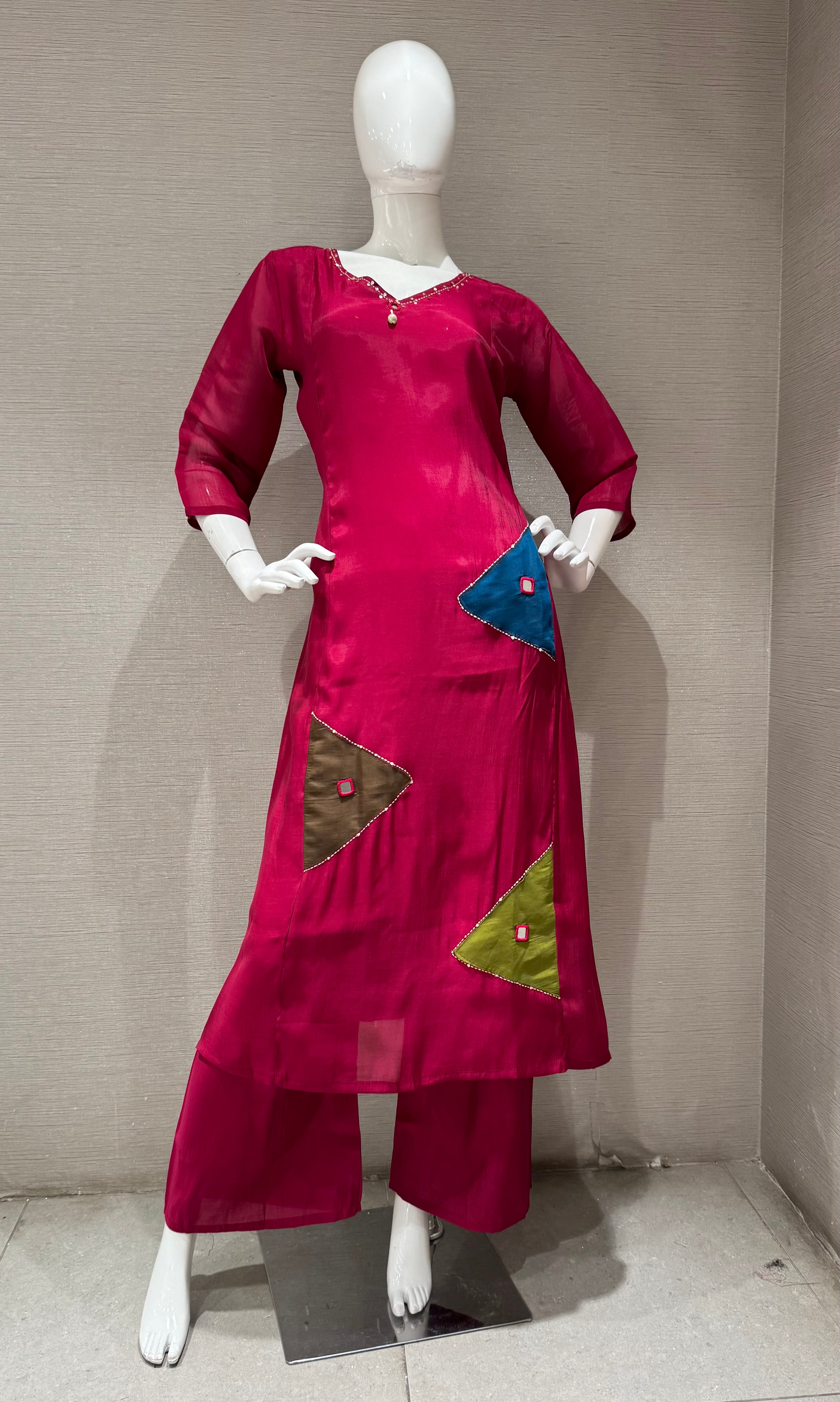 Maroon Straight Patch Kurta Set with Dupatta