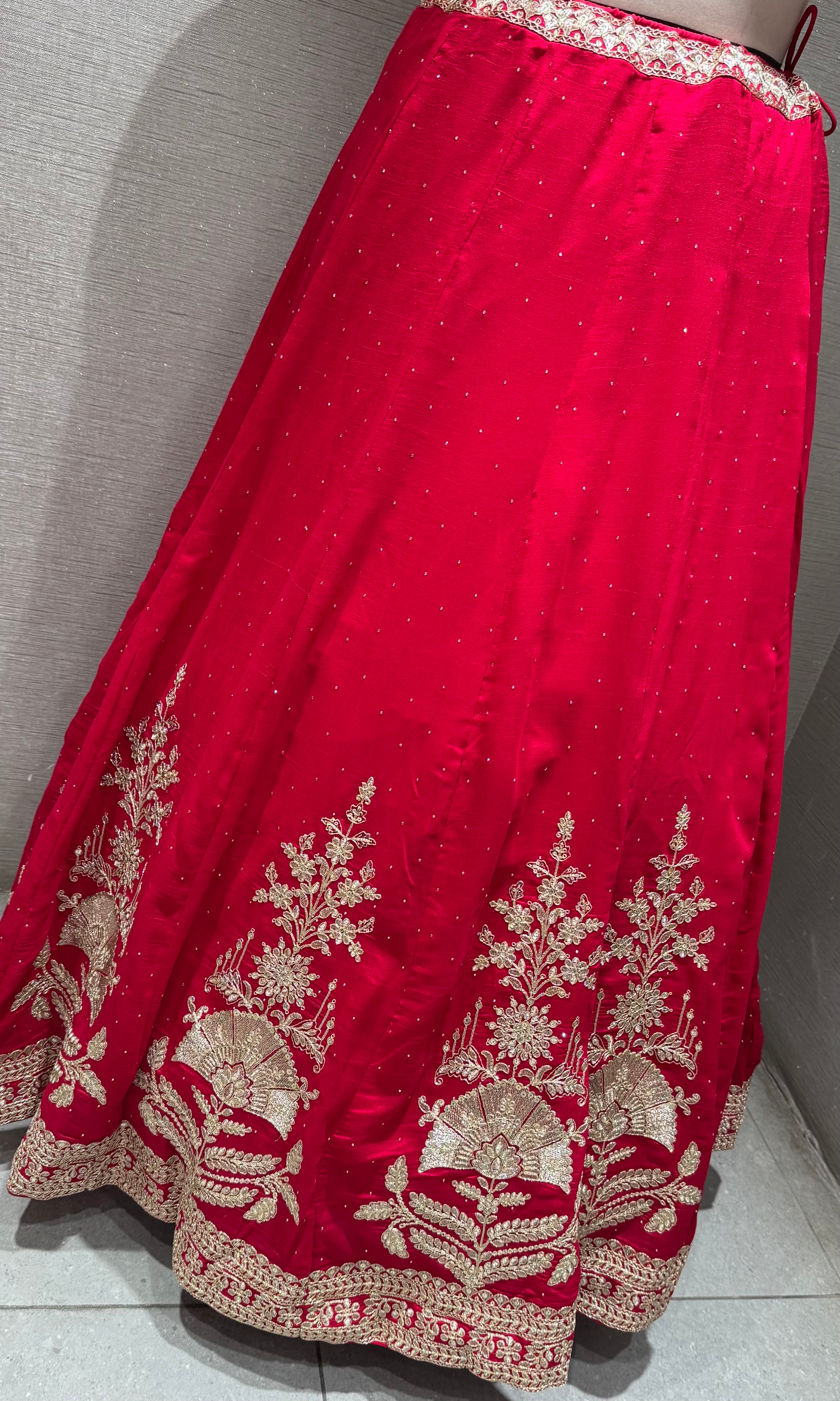 Bright Rani Lehenga Choli with Gold Embroidery