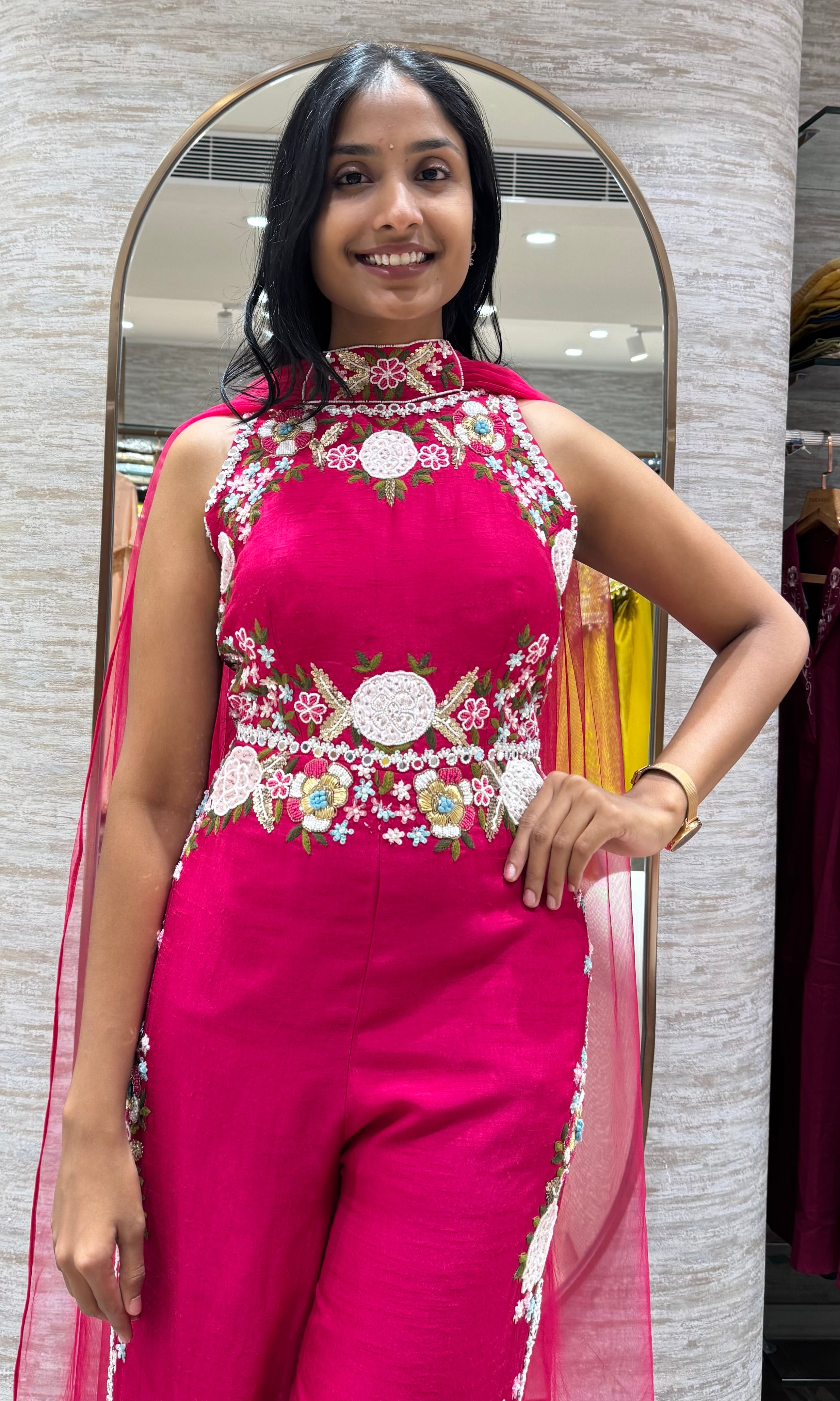 rani pink floral embroidery jumpsuit