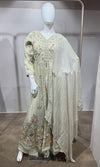 cream embroidered front-slit anarkali set