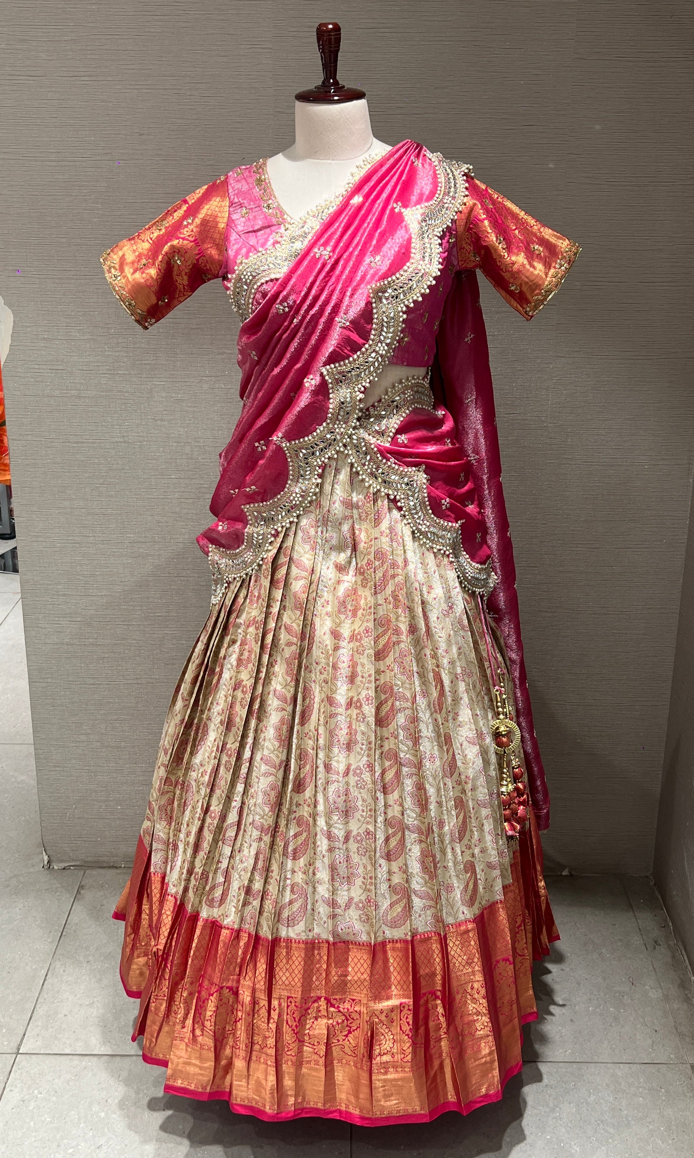 Pink Embellished Lehenga in Gold Border