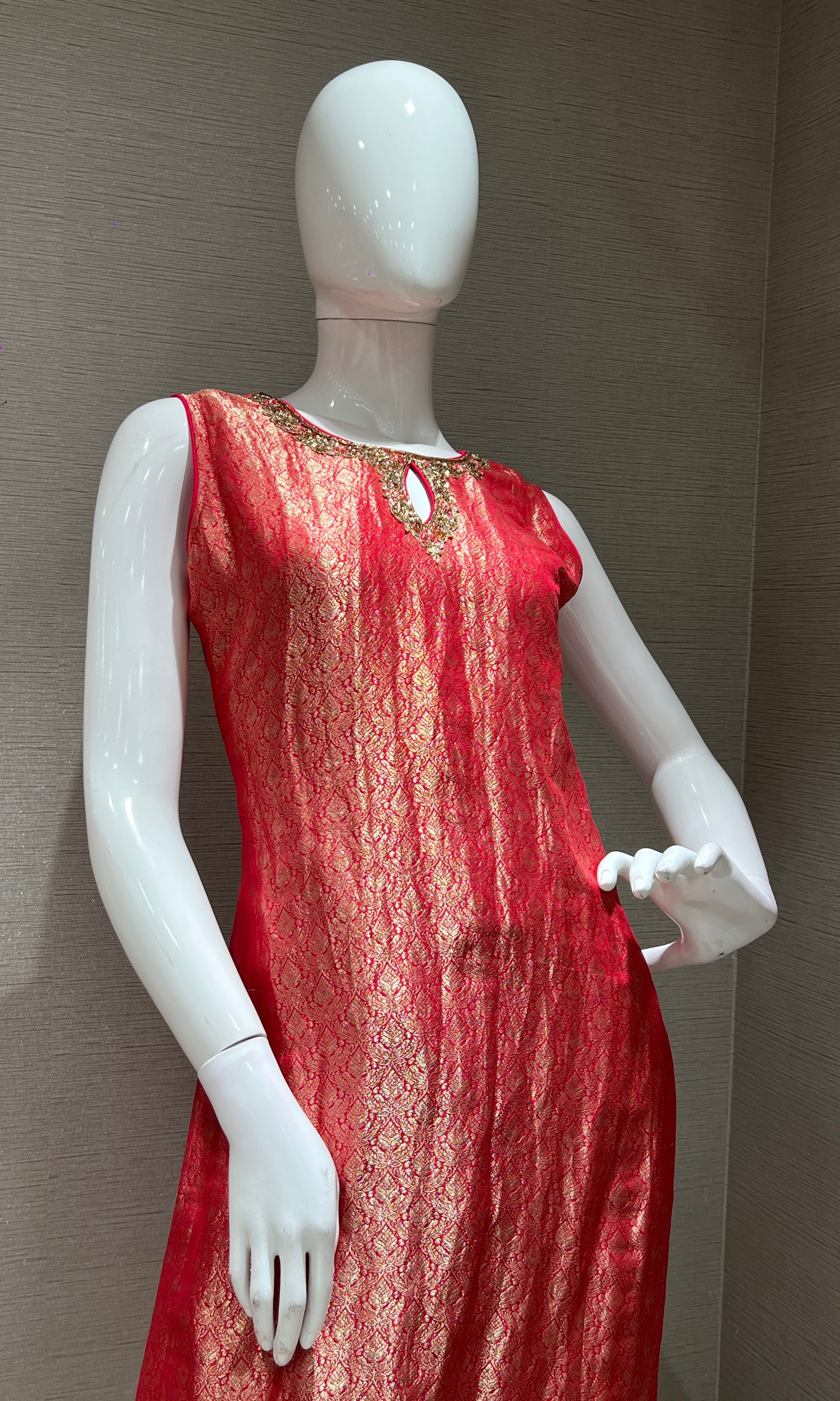 red and gold kurta set with dupatta