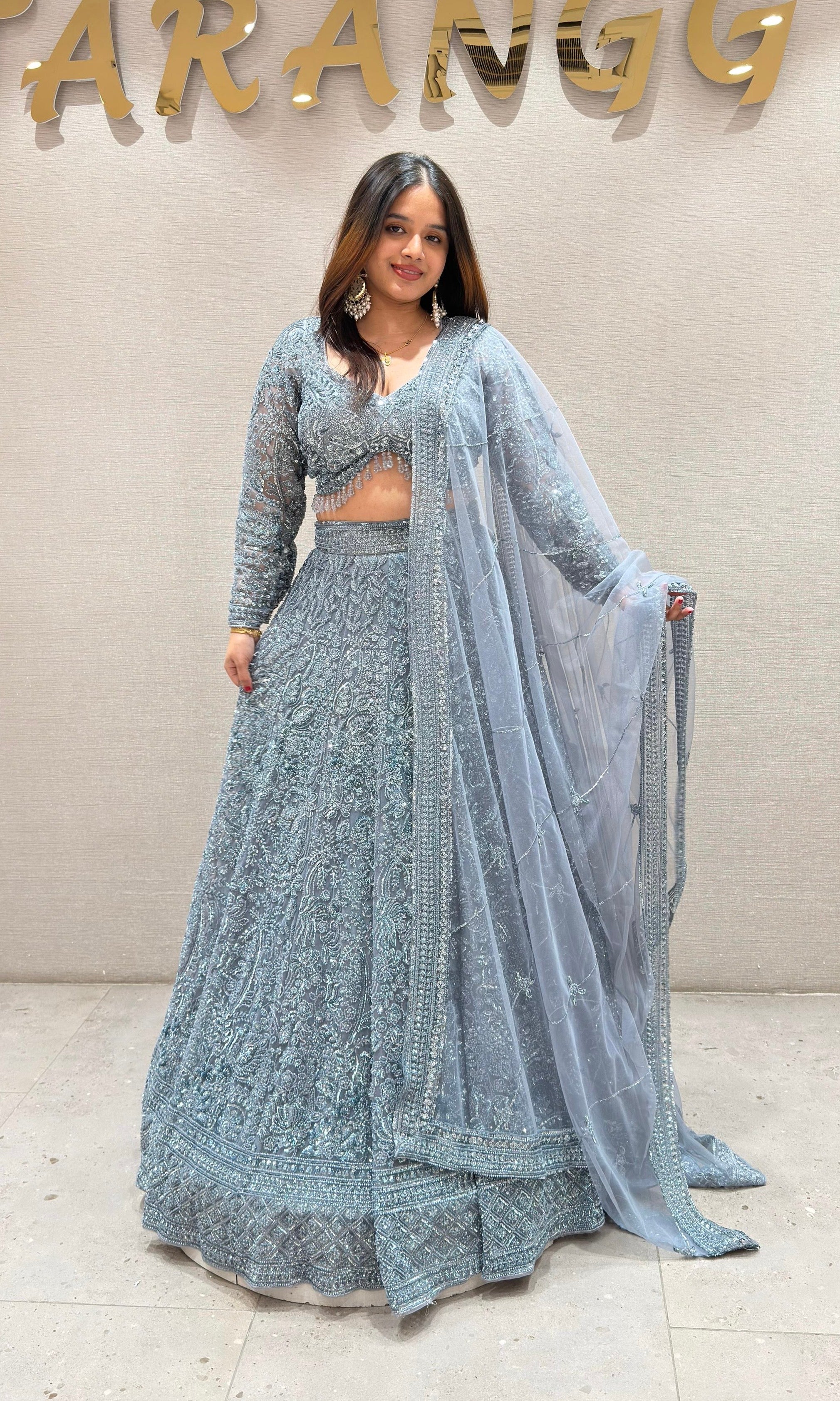 Light blue SOFT NET EMBROIDERED Lehenga