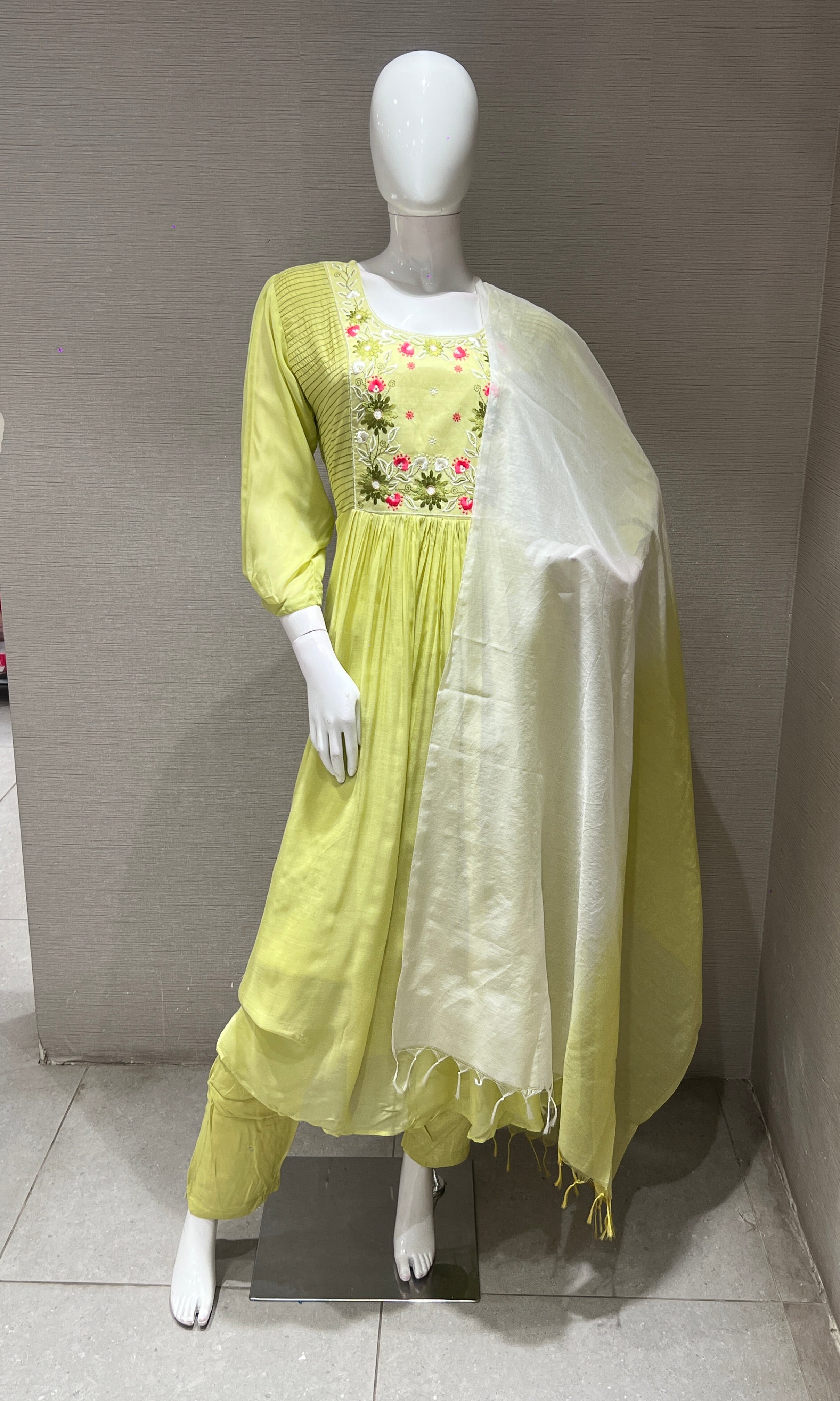 Pista green FLORAL EMBROIDERED kurta set