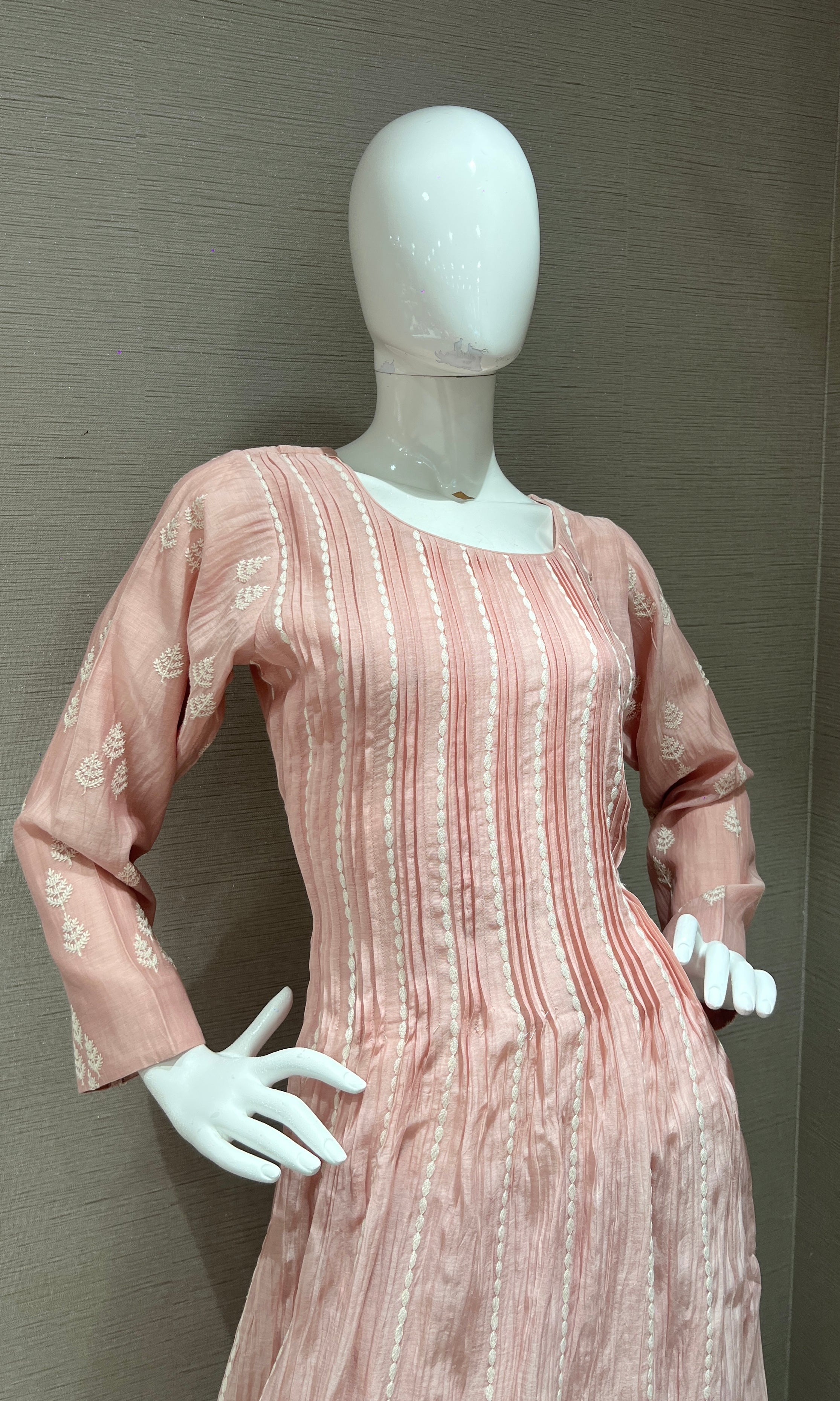 Pink Embroidered Stripes Anarkali Set