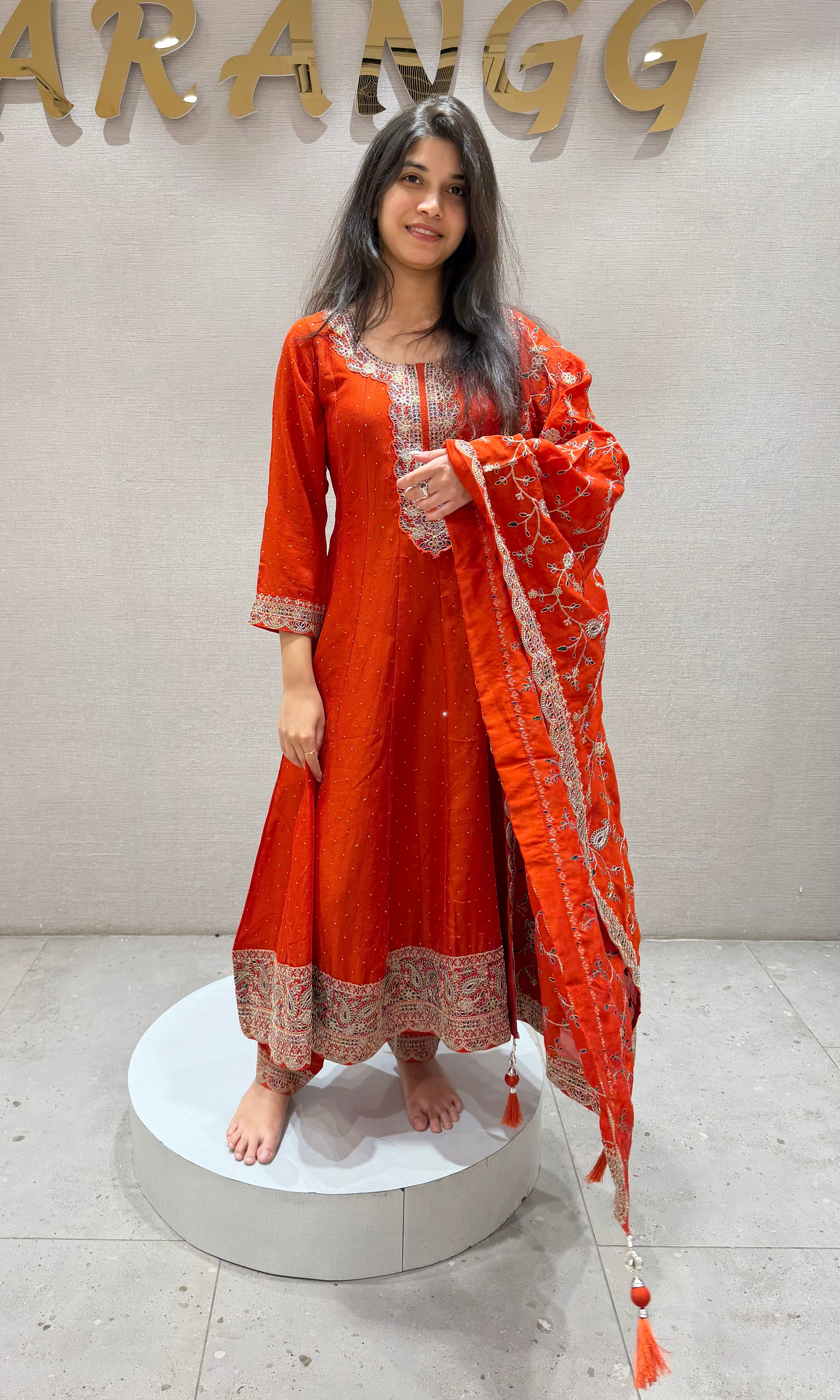 Rust EMBROIDERED ANARKALI SET