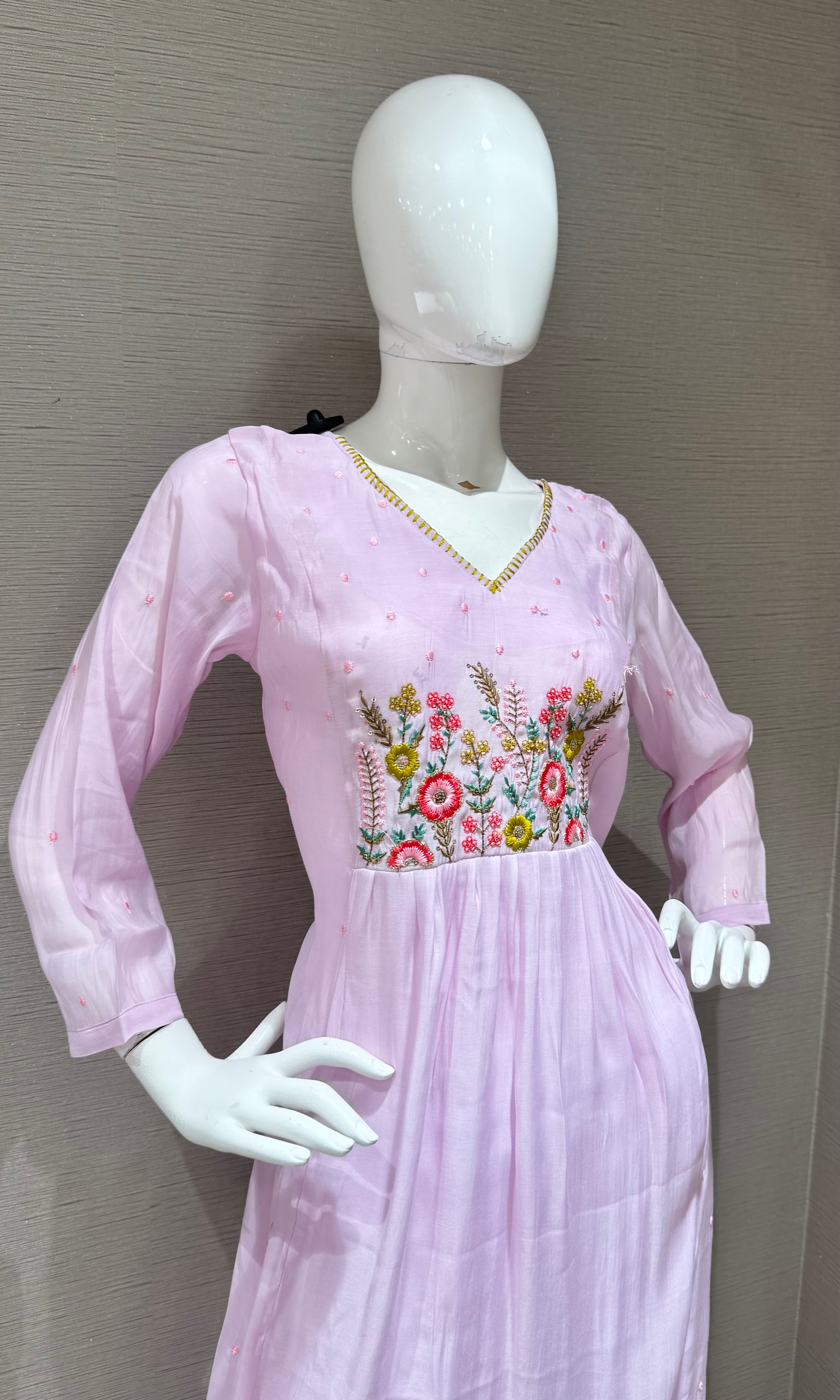 Lavander floral embroidery kurta set