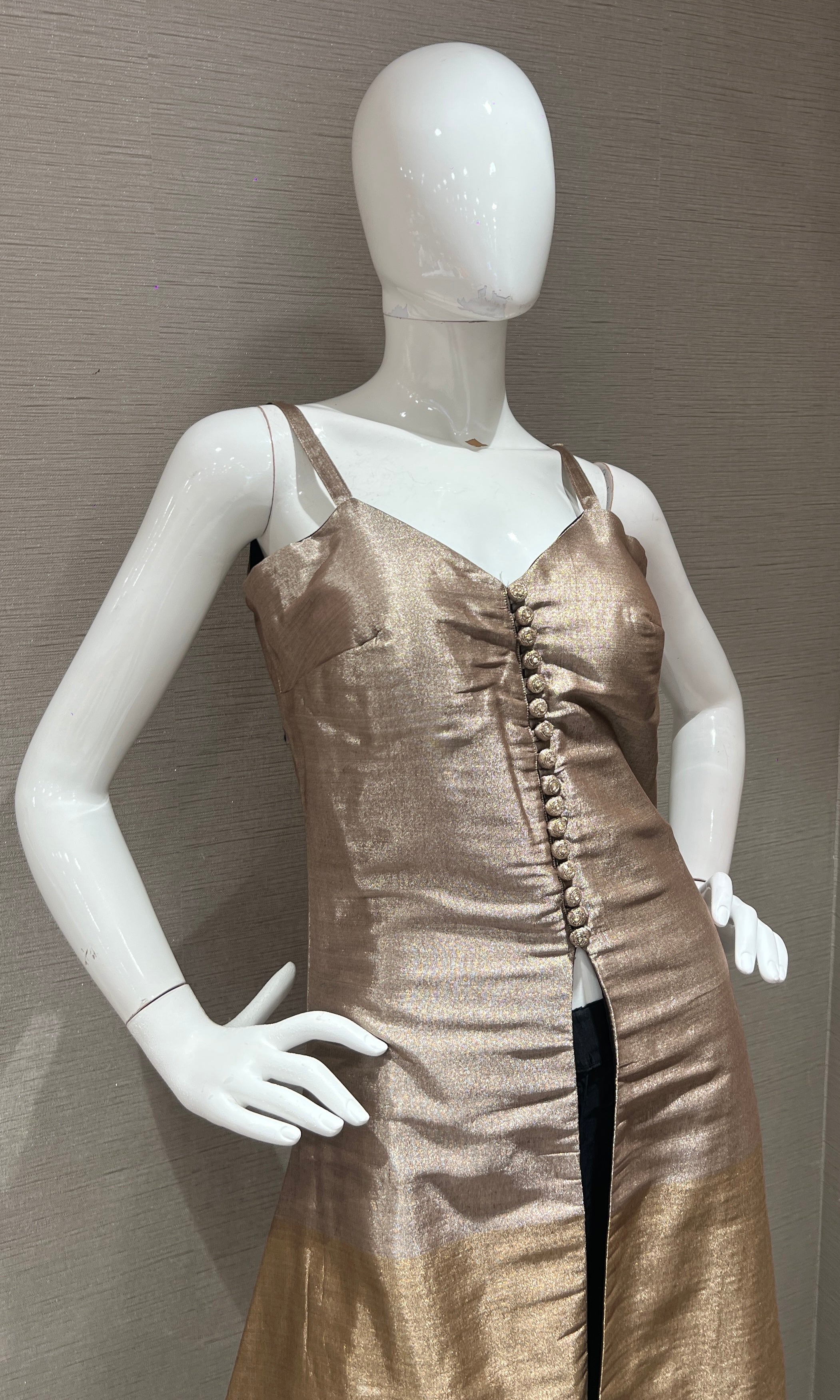 Brown Shimmer Anarkali Set with striped duppata