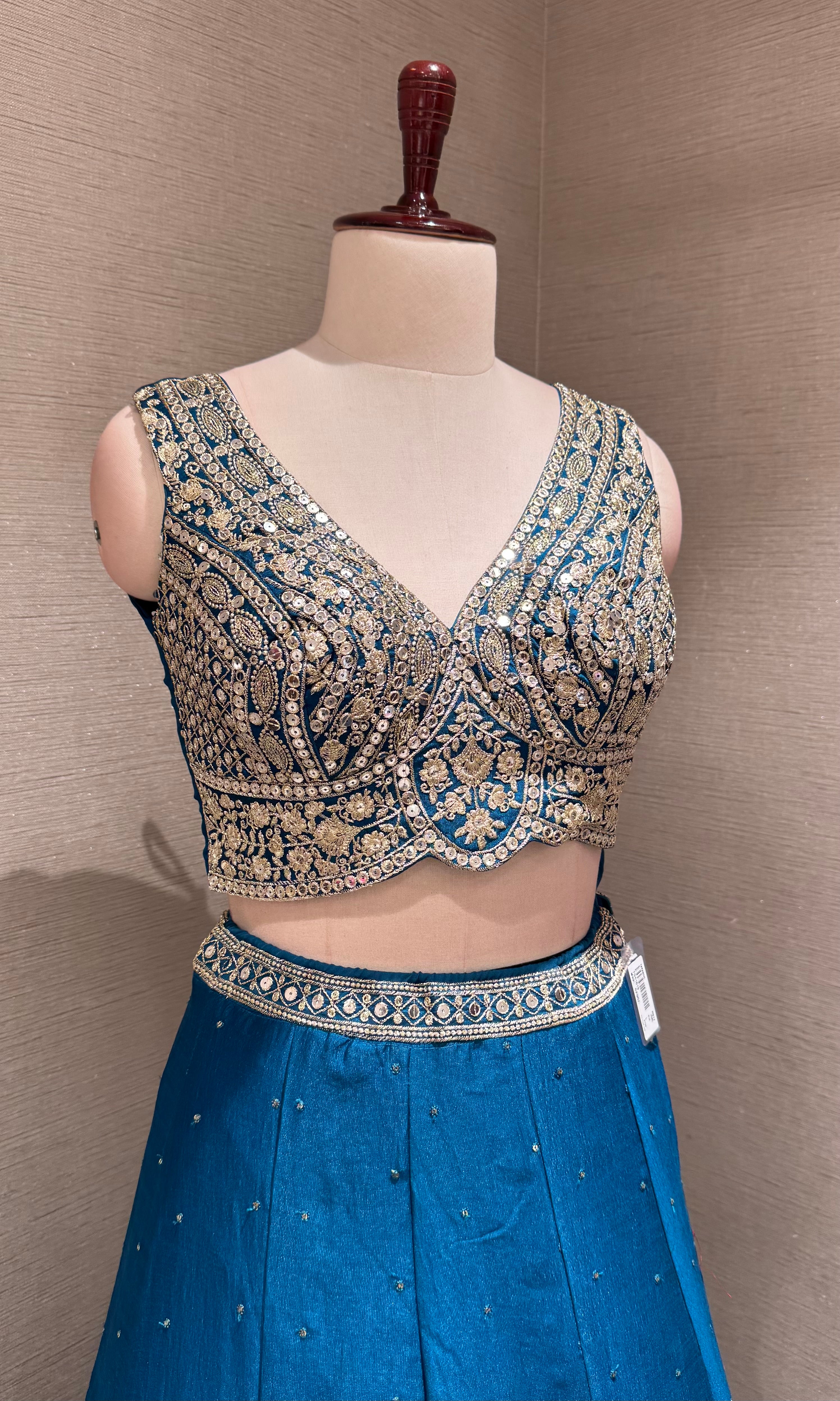 Royal Blue Lehenga Set with Intricate Silver and Gold Border