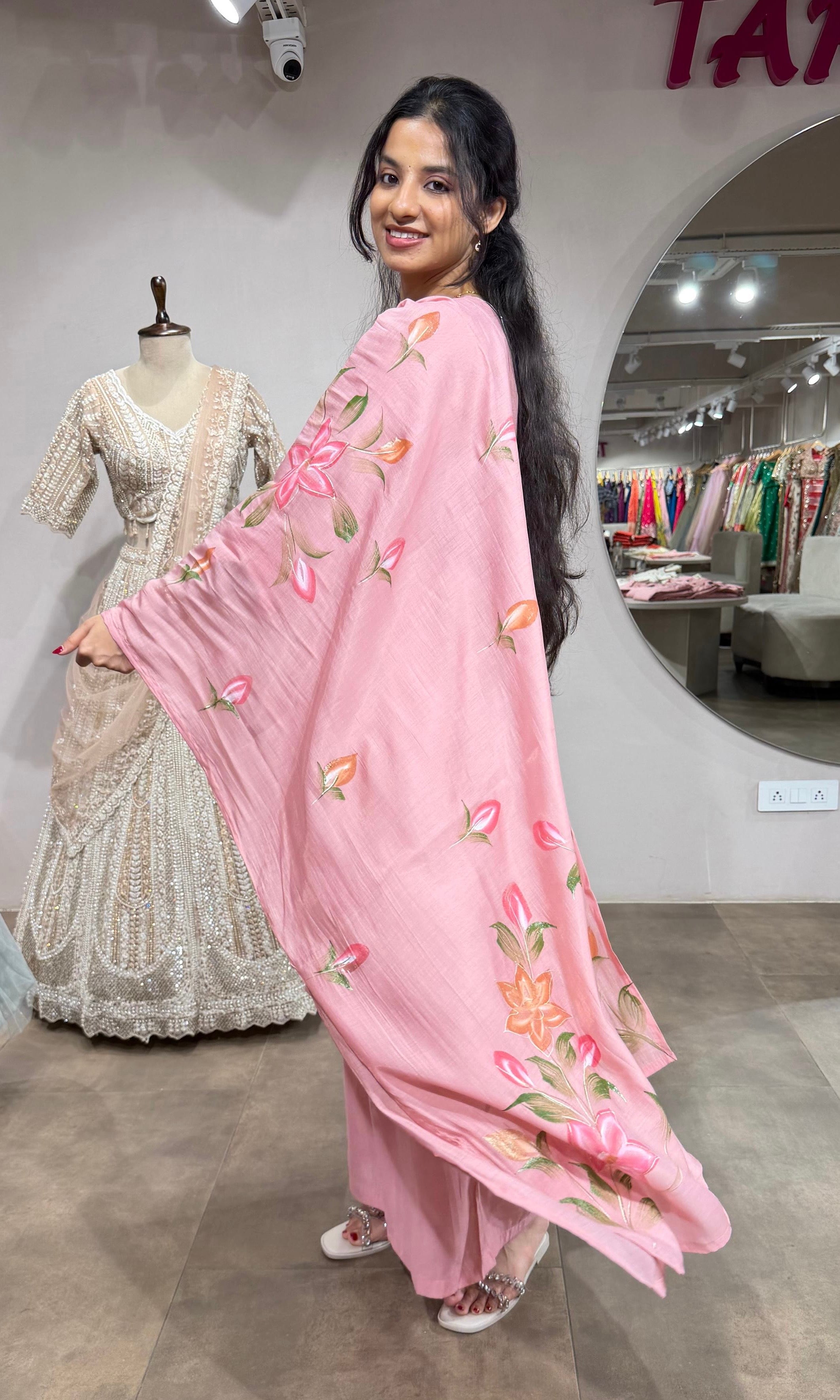 Blush Pink Floral Kaftan Kurta Set