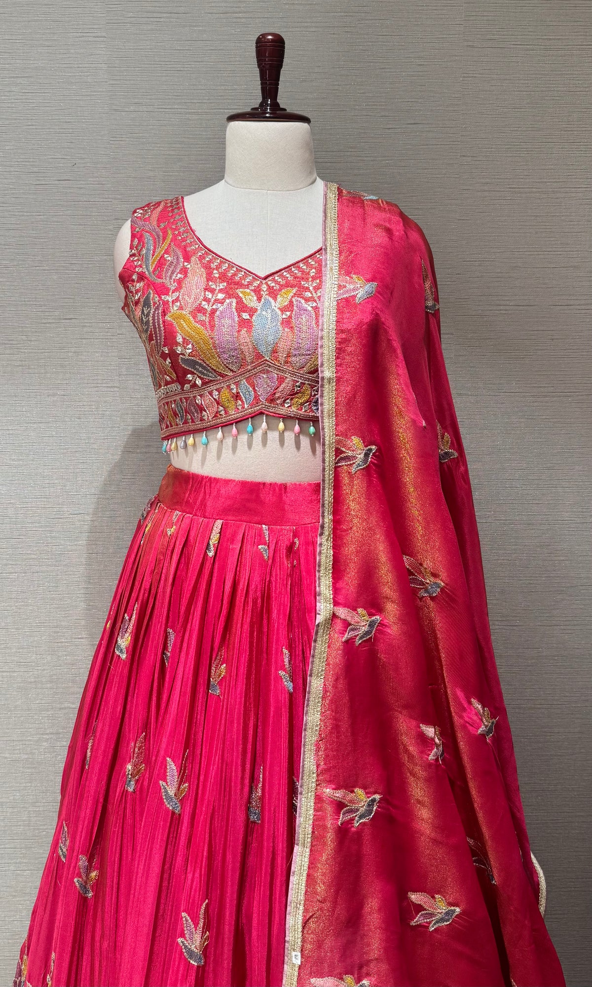 Pink Tissue silk Floral Print Lehenga Set