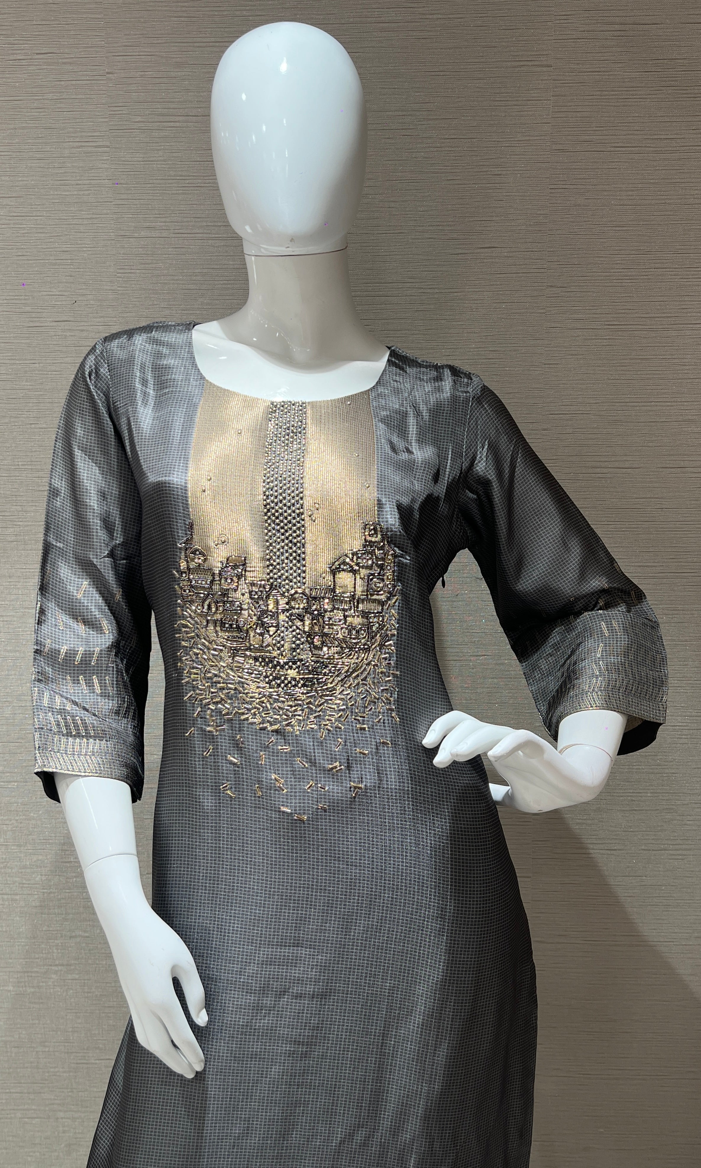 Grey Gold Embroidered Ensemble kurta set