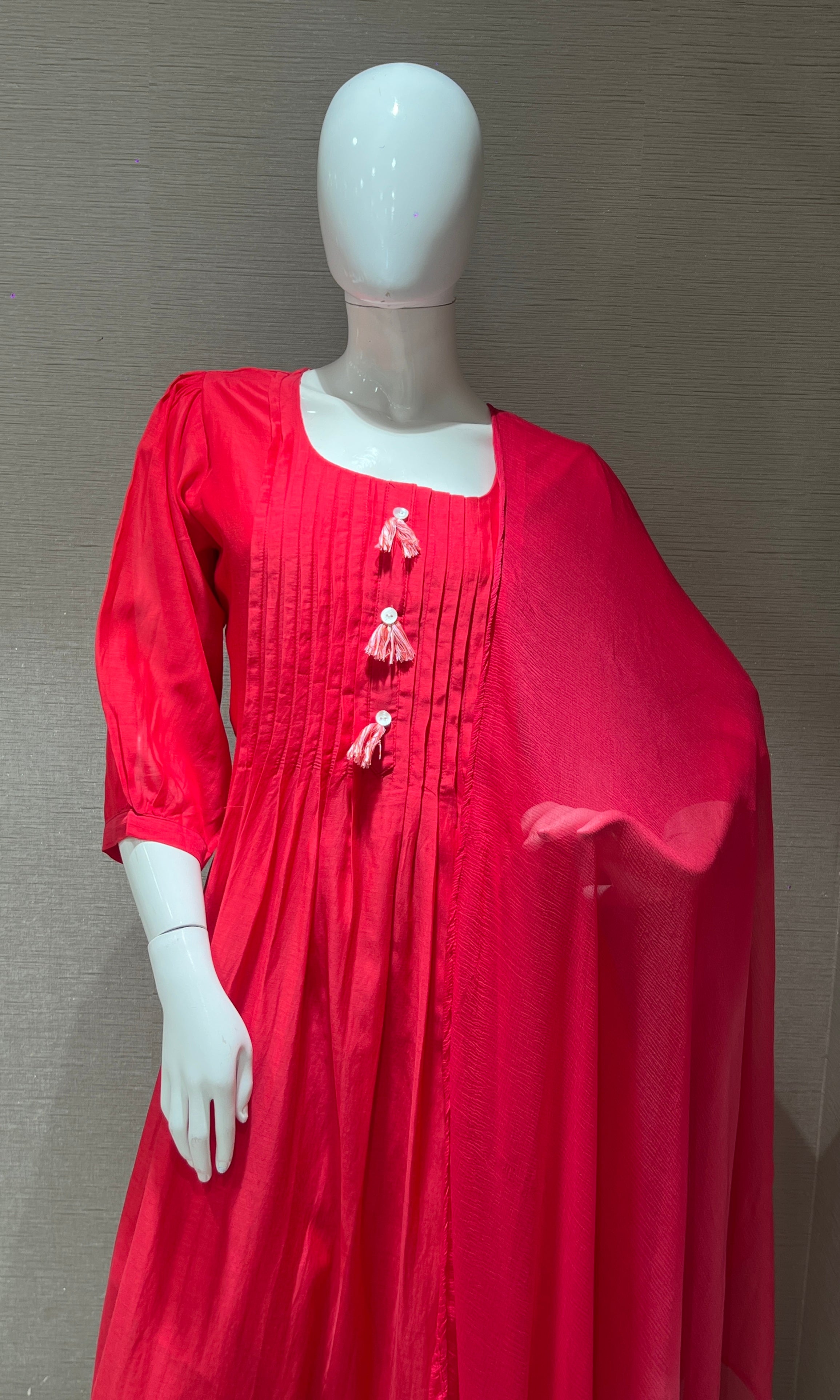 Rani pink mul chanderi kurta set