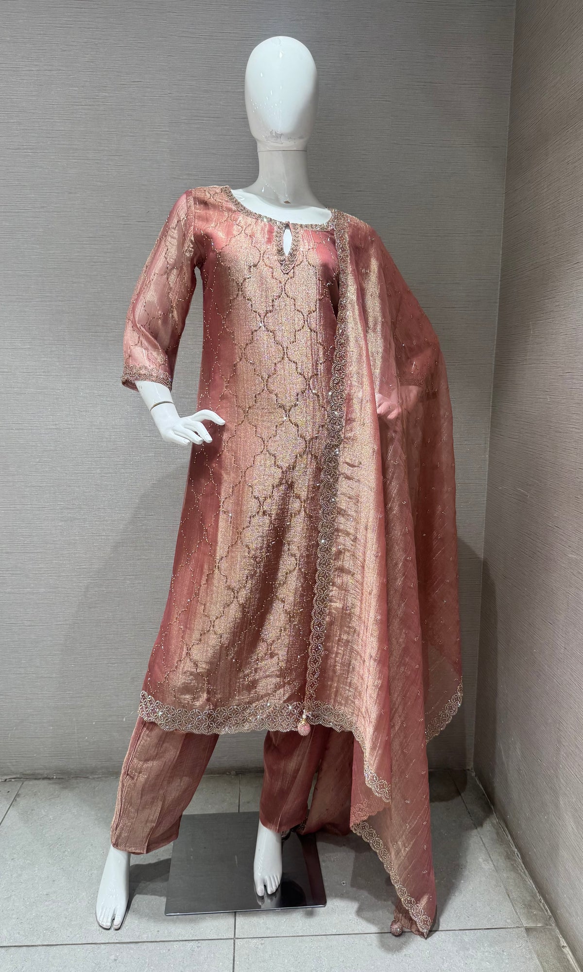 RUST Shimmer Golden ethnic Kurta set with dupatta