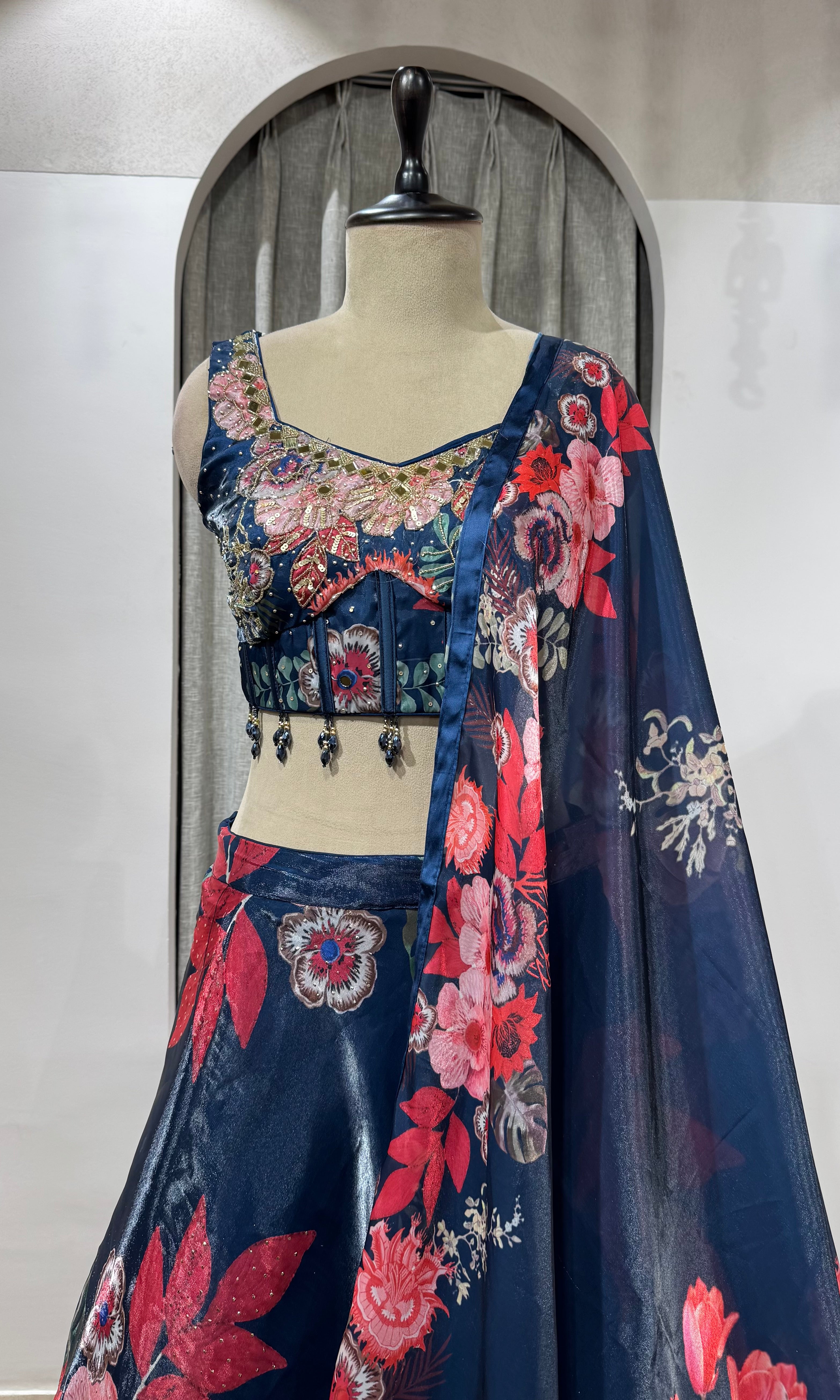 Navy Blue Floral Symphony sharara Set