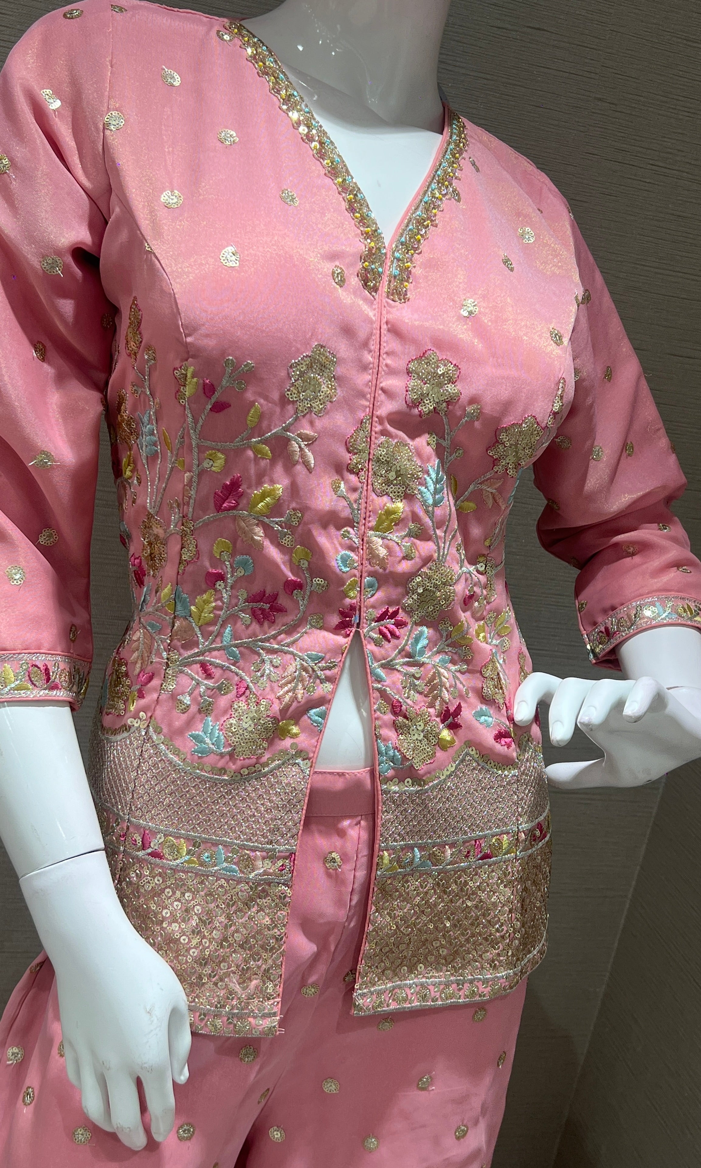 Rose Pink Floral Embroidered Palazzo set