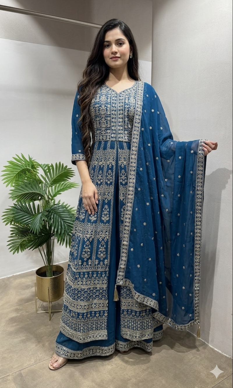 RAMA Embroidered front Slit anarkali set